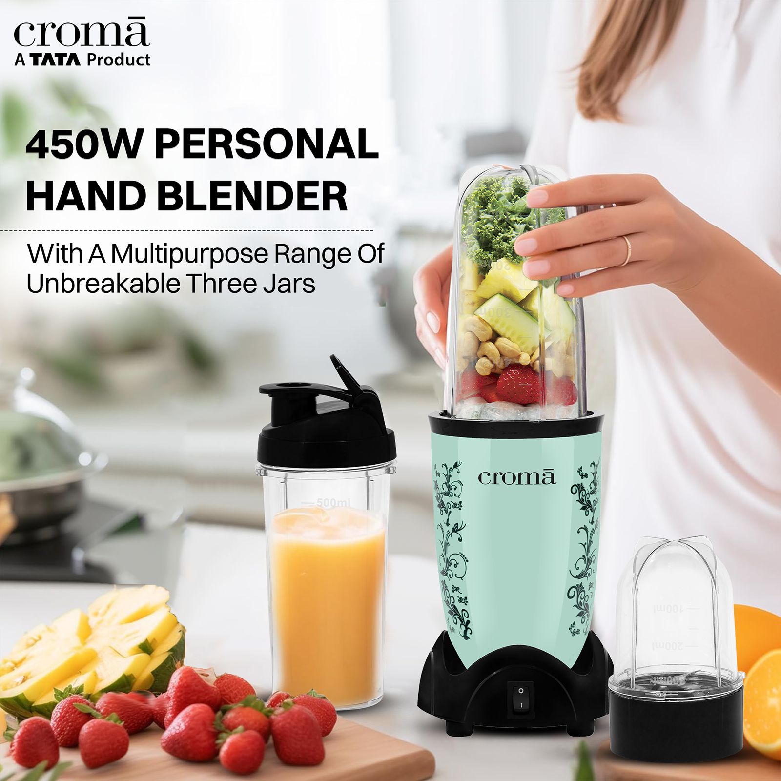 Croma Nutri 450 Watt 3 Jars Blender (3 Speed Control, Teal Green)_15