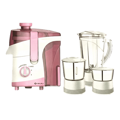 BAJAJ JX 30 500 Watt 3 Jars Juicer Mixer Grinder (18000 RPM, ISI Approved, White/Pink)