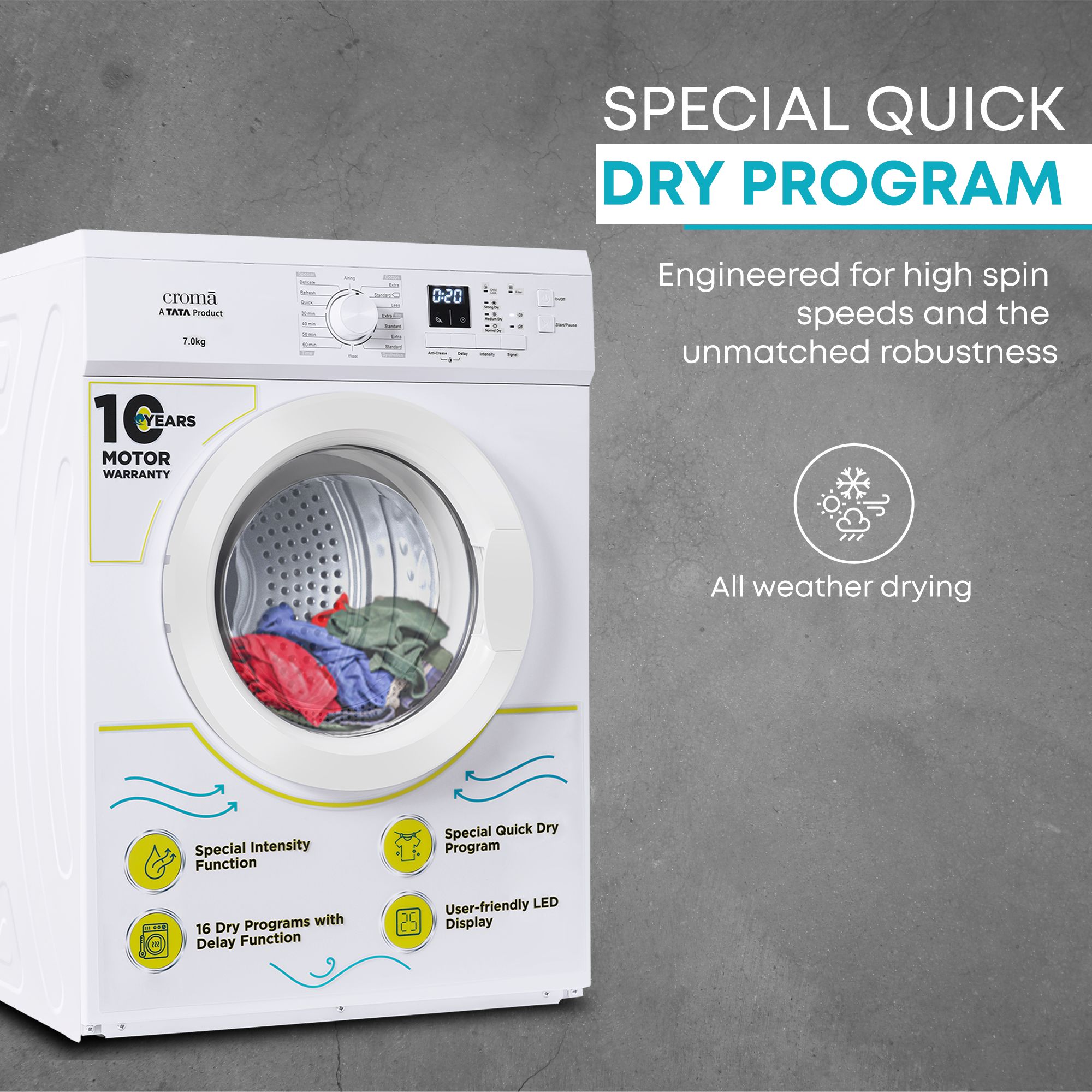 Croma 7 kg Fully Automatic Front Load Dryer (Fixed Frequency Motor, White) Croma 7 kg Fully Automatic Front Load Dryer (Fixed Frequency Motor, White)_11
