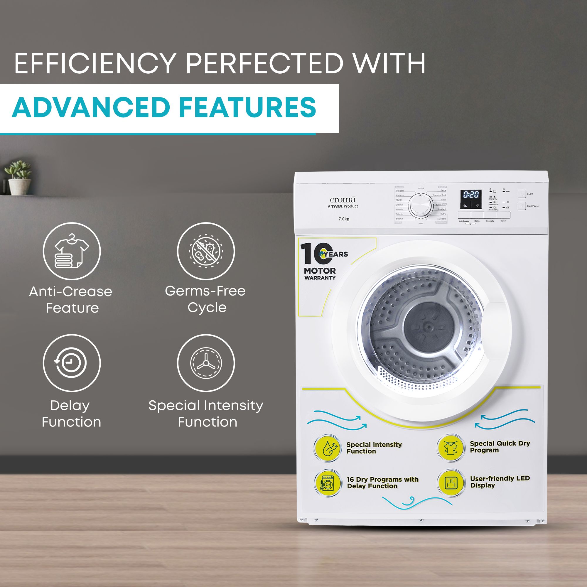 Croma 7 kg Fully Automatic Front Load Dryer (Fixed Frequency Motor, White) Croma 7 kg Fully Automatic Front Load Dryer (Fixed Frequency Motor, White)_13