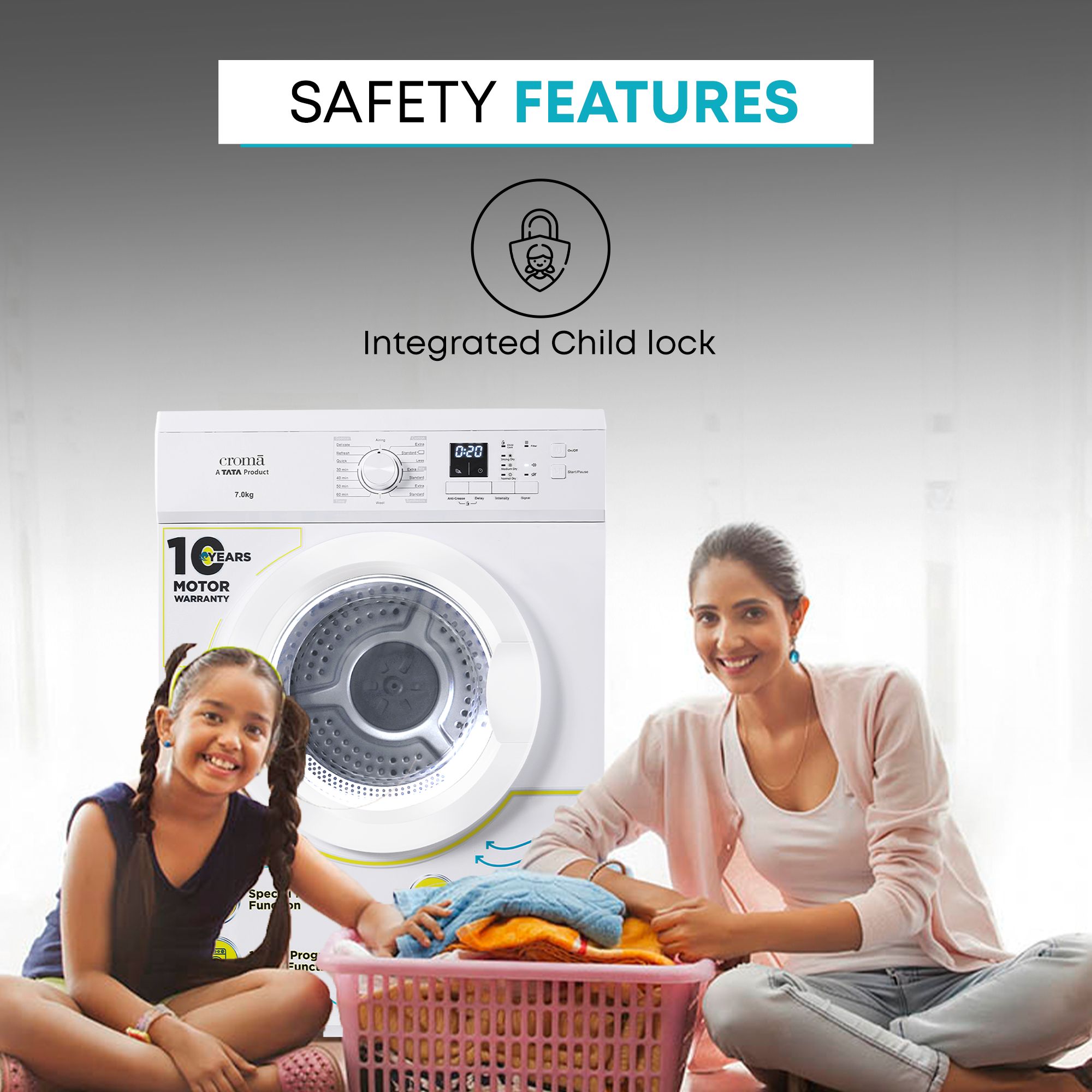 Croma 7 kg Fully Automatic Front Load Dryer (Fixed Frequency Motor, White) Croma 7 kg Fully Automatic Front Load Dryer (Fixed Frequency Motor, White)_14