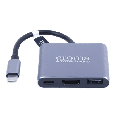 Croma USB 3.0 Type C to USB 3.0 Type C, USB 3.0 Type A, HDMI Type A Multi-Port Hub (5 Gbps Data Transfer Rate, Grey)