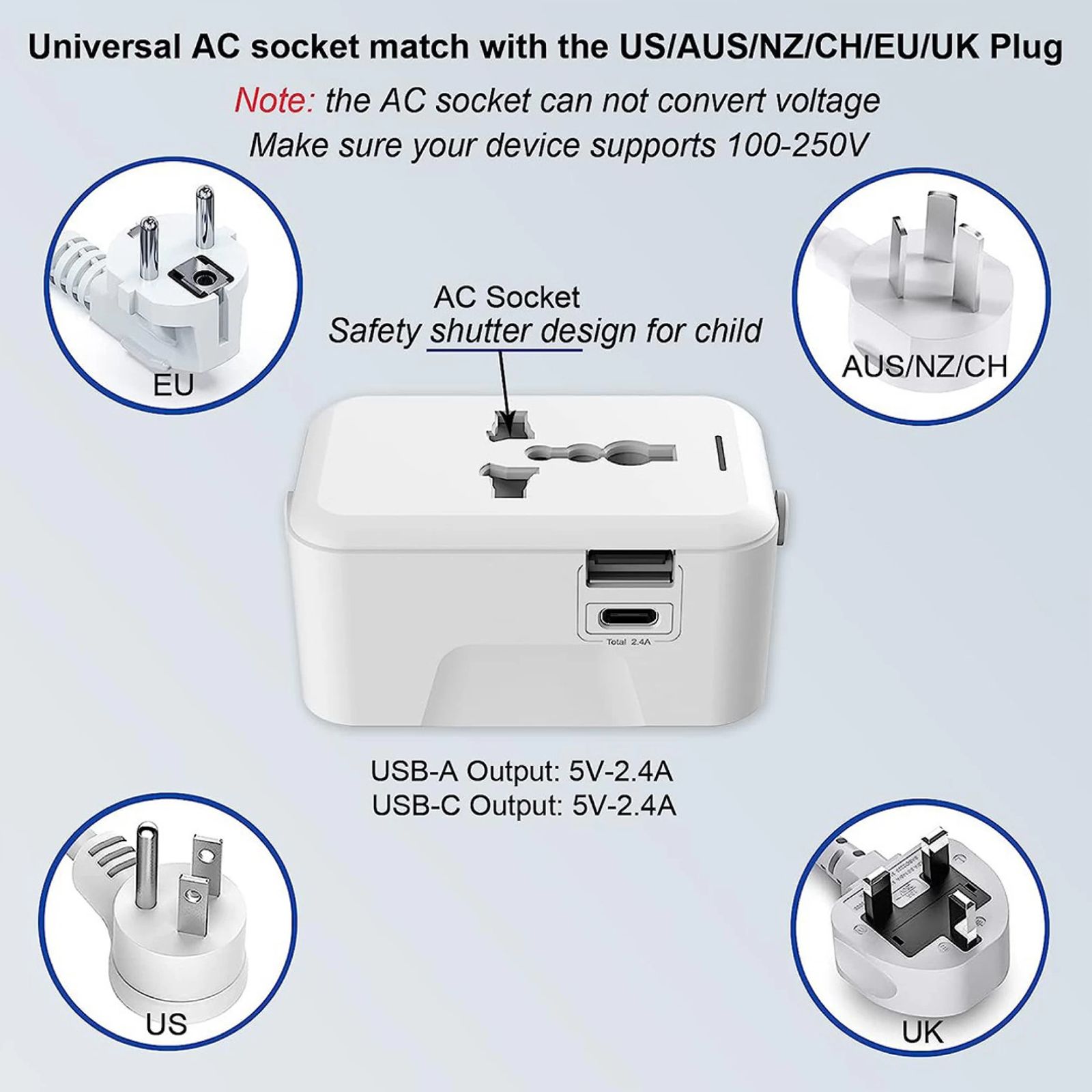 One Beat Travel Adapter (Universal Compatibility, OB-201000-C, White) One Beat Travel Adapter (Universal Compatibility, OB-201000-C, White)_2