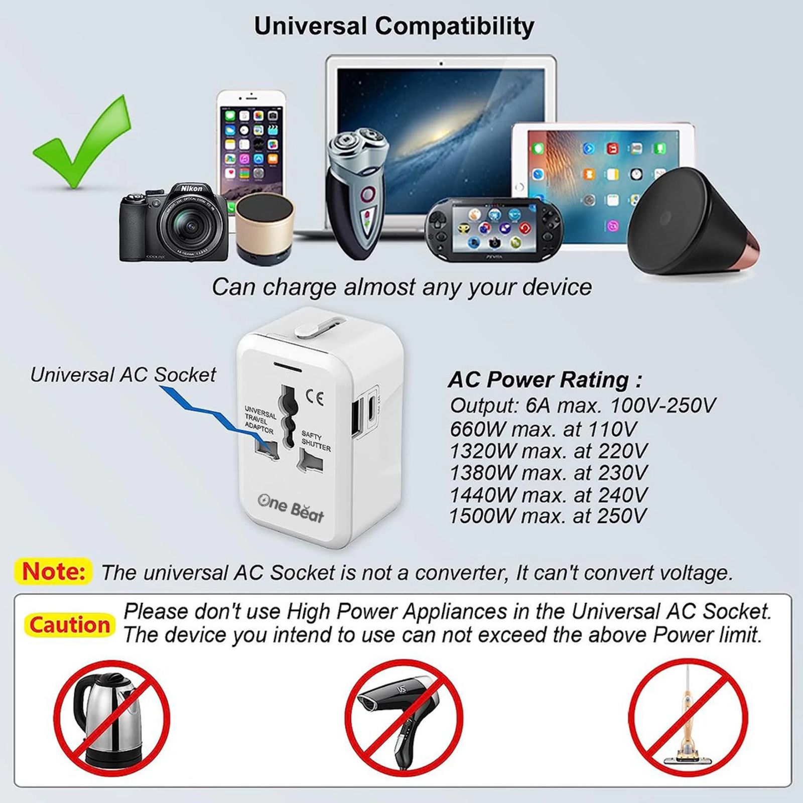 One Beat Travel Adapter (Universal Compatibility, OB-201000-C, White) One Beat Travel Adapter (Universal Compatibility, OB-201000-C, White)_3