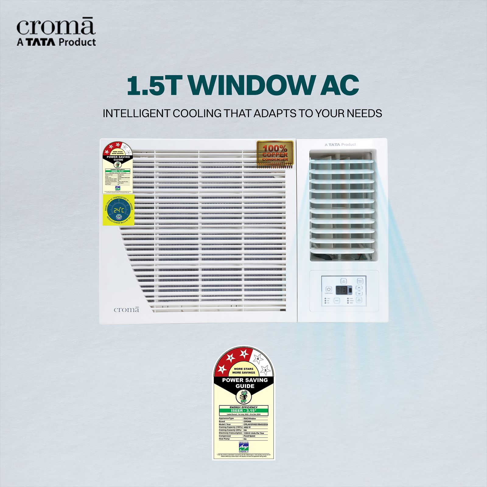 Croma 1.5 Ton 3 Star Fixed Speed Window AC (Copper Condenser, Dust Filter, CRLA018WAD199403) Croma 1.5 Ton 3 Star Fixed Speed Window AC (Copper Condenser, Dust Filter, CRLA018WAD199403)_11
