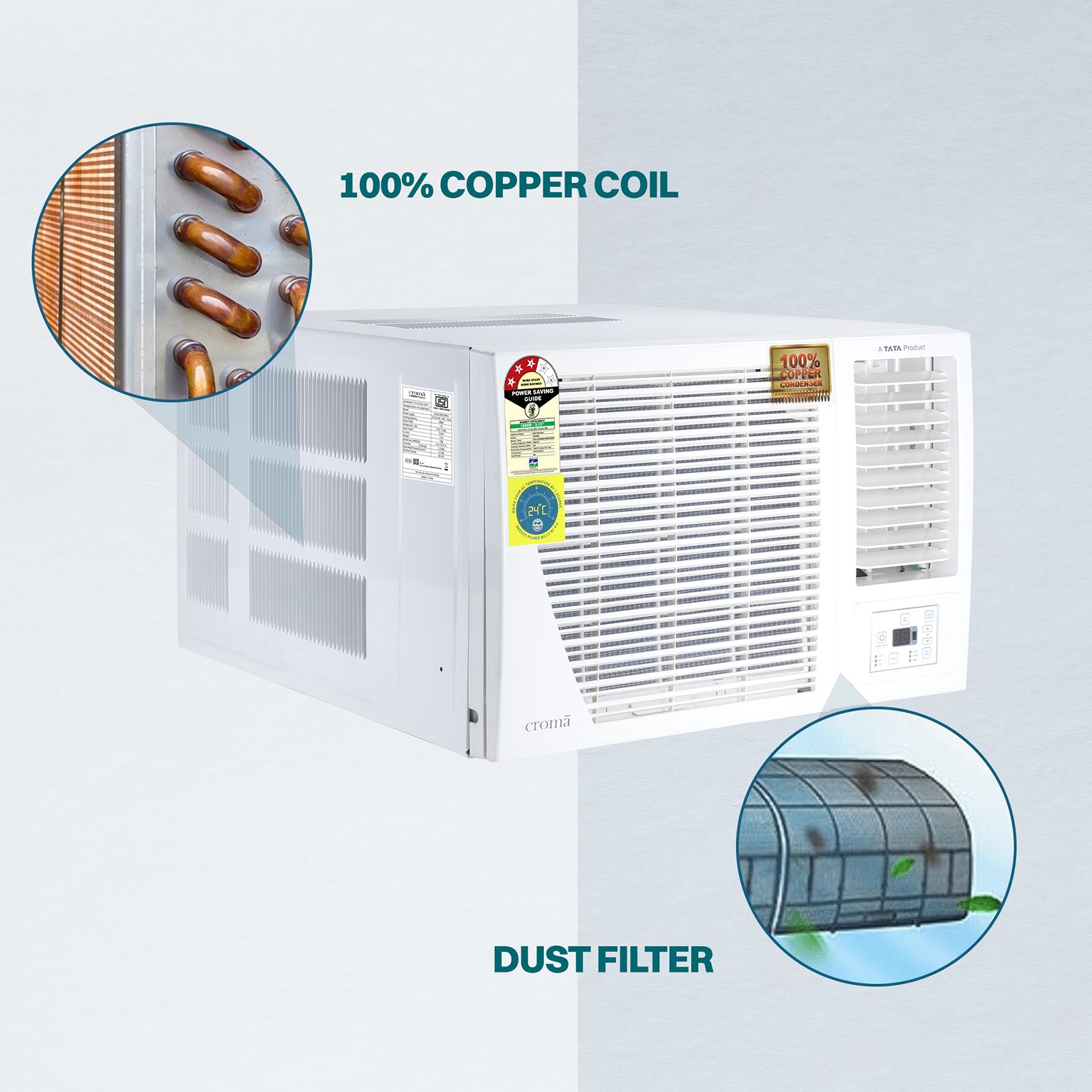 Croma 1.5 Ton 3 Star Fixed Speed Window AC (Copper Condenser, Dust Filter, CRLA018WAD199403) Croma 1.5 Ton 3 Star Fixed Speed Window AC (Copper Condenser, Dust Filter, CRLA018WAD199403)_16