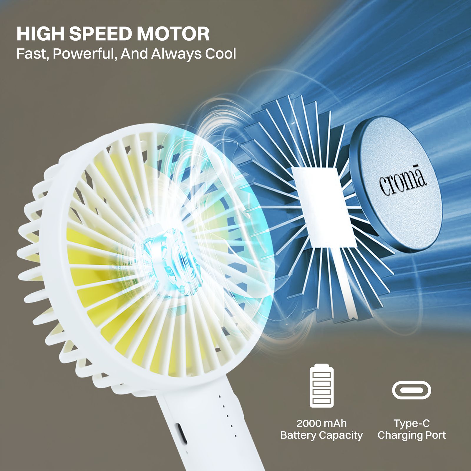 Croma 4 Blade Rechargeable Personal Fan with 2000 mAh Battery (BLDC Copper Motor, White) Croma 4 Blade Rechargeable Personal Fan with 2000 mAh Battery (BLDC Copper Motor, White)_12