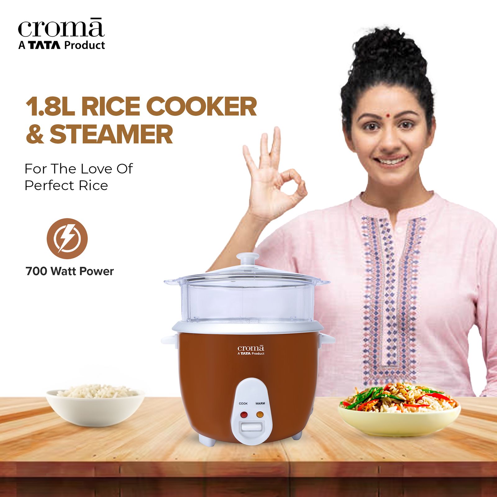 Croma 1.8 Litre Electric Rice Cooker & Steamer with Keep Warm Function (Brown) Croma 1.8 Litre Electric Rice Cooker & Steamer with Keep Warm Function (Brown)_11