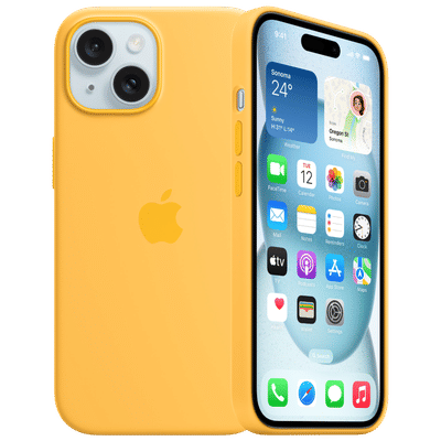 Apple Soft Silicone Back Cover for Apple iPhone 15 (Supports Wireless Charging, Sunshine)