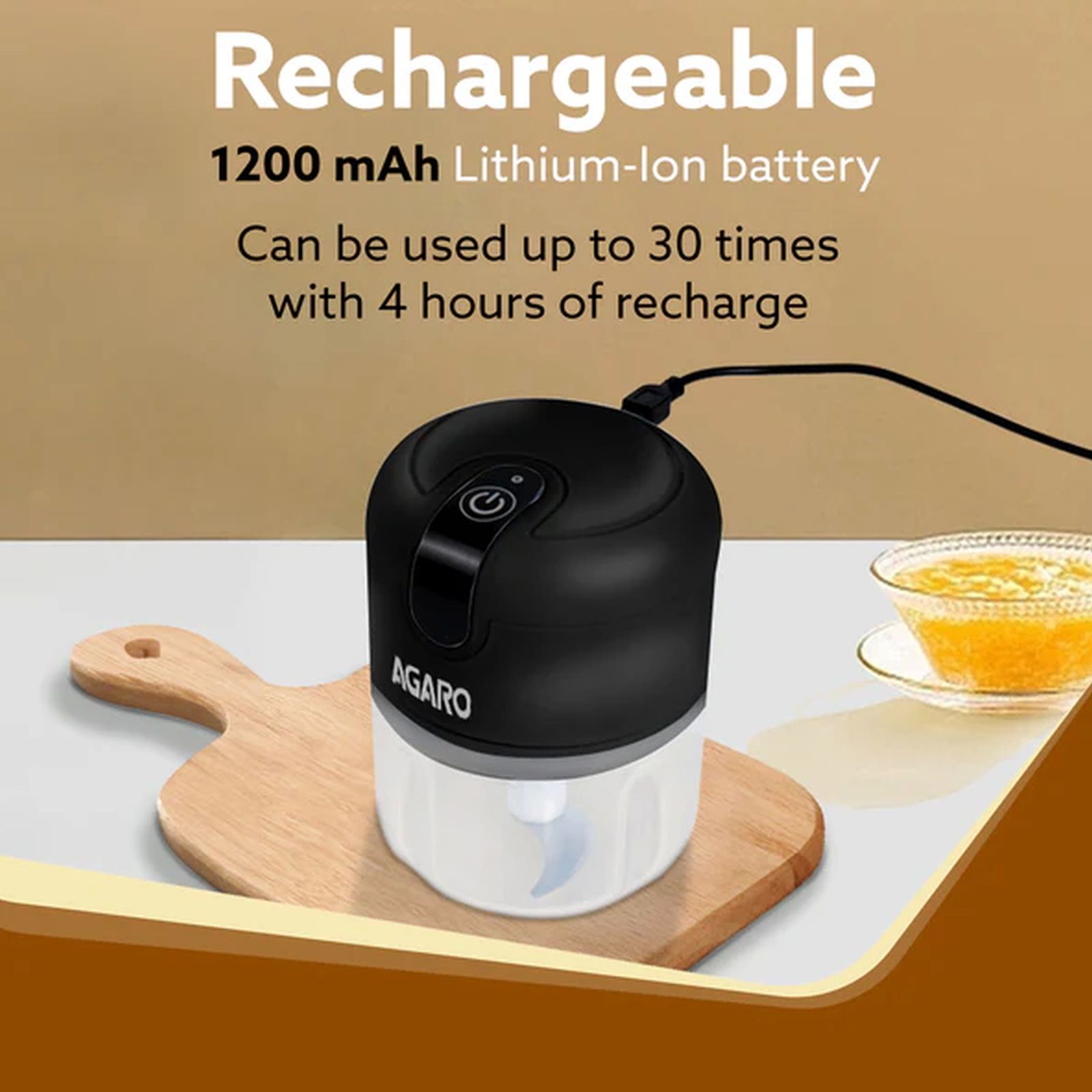 AGARO Elite 30W Vegetable & Fruit Chopper with 3 Blades (Black)_4