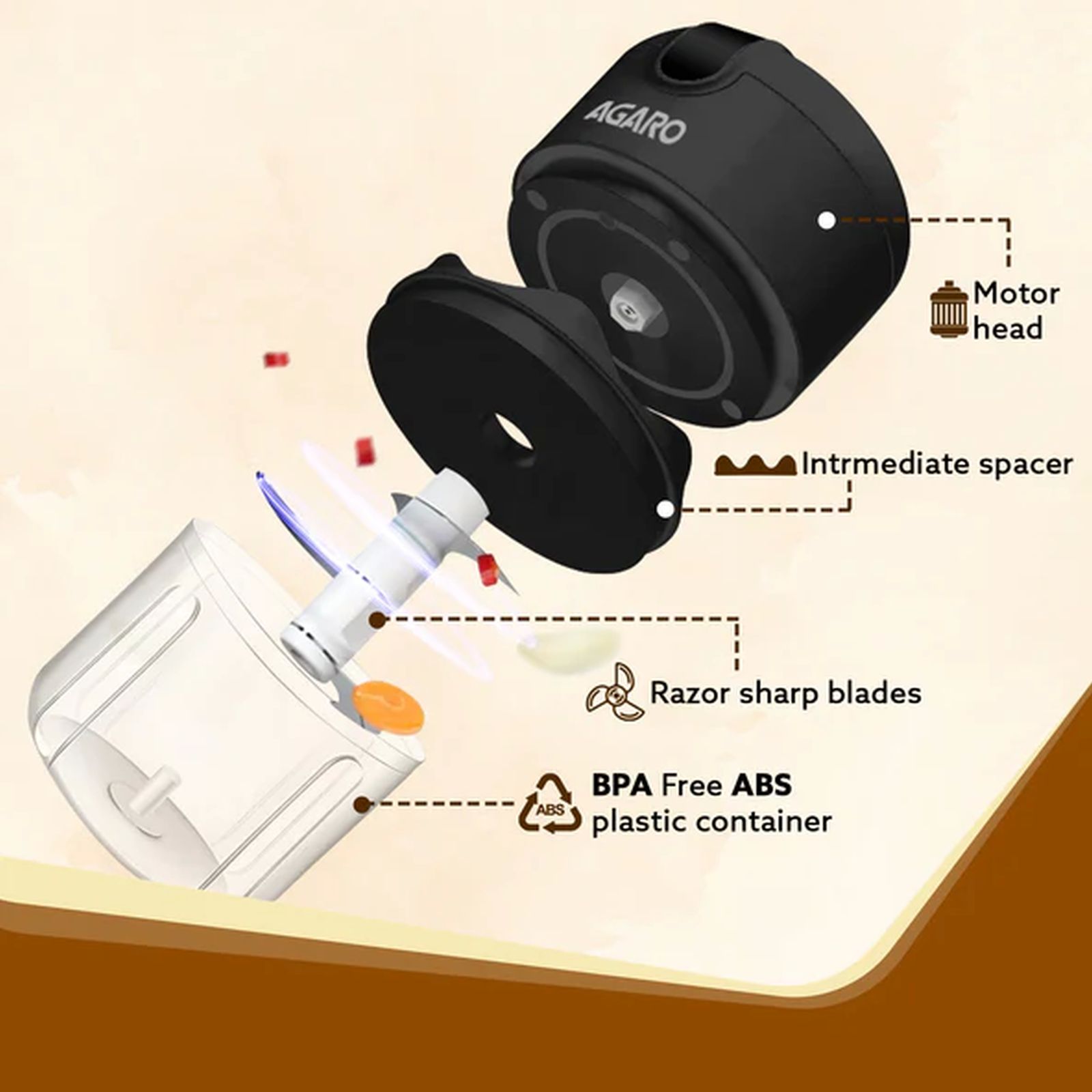 AGARO Elite 30W Vegetable & Fruit Chopper with 3 Blades (Black)_2