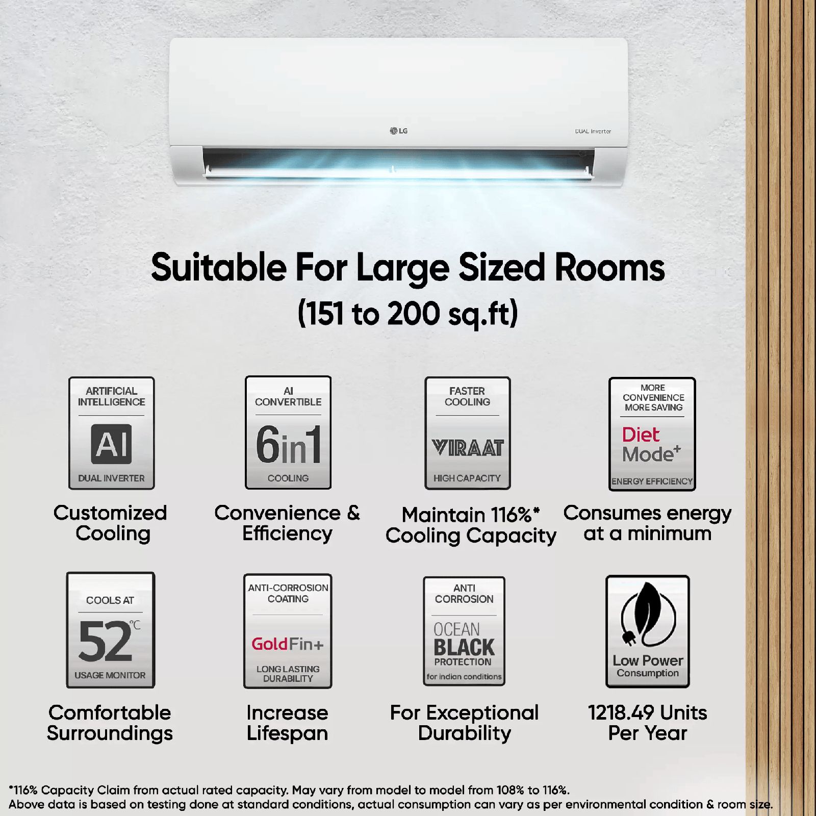 LG 6 in 1 Convertible 2 Ton 3 Star Dual Inverter Split AC with 4 Way Swing (2025 Model, Copper Condenser, US-Q24ENXE.ANLG)_4