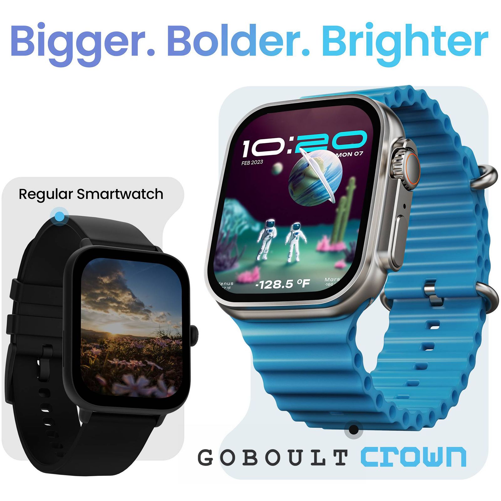 GOBOULT Crown Bluetooth Calling Android OS Smartwatch (49.5mm HD Display, Working Crown, Blue Strap)_5