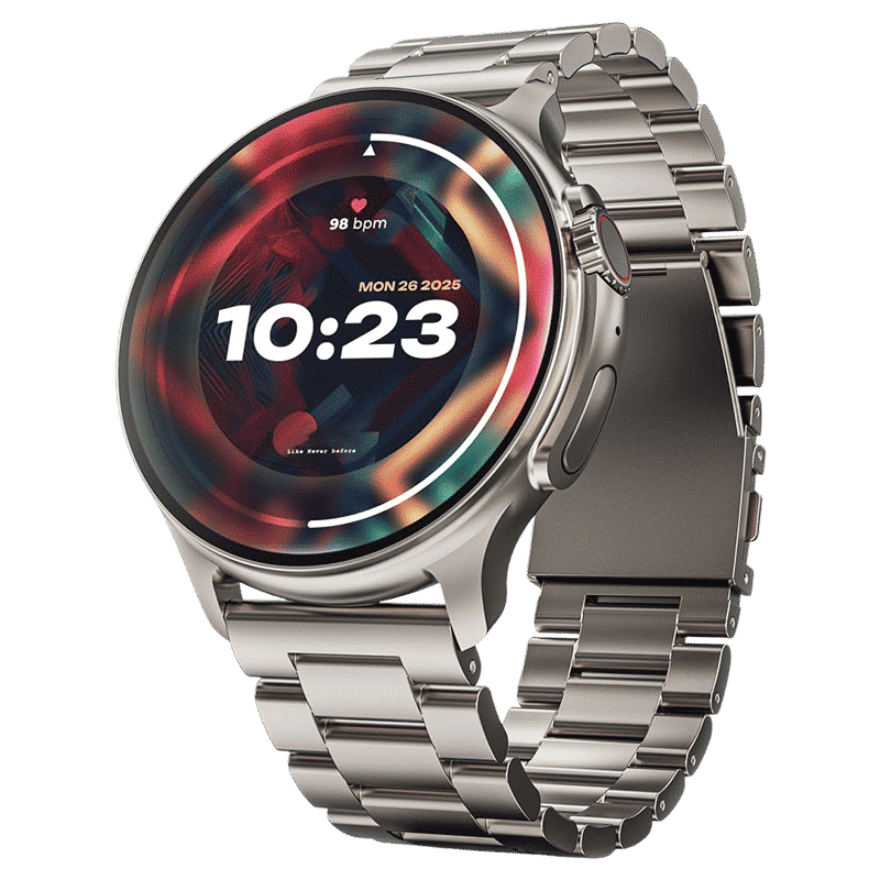 GOBOULT Crown R Pro Bluetooth Calling Android OS Smartwatch (36.3mm Super AMOLED Display, Working Crown, Silver Strap)_1