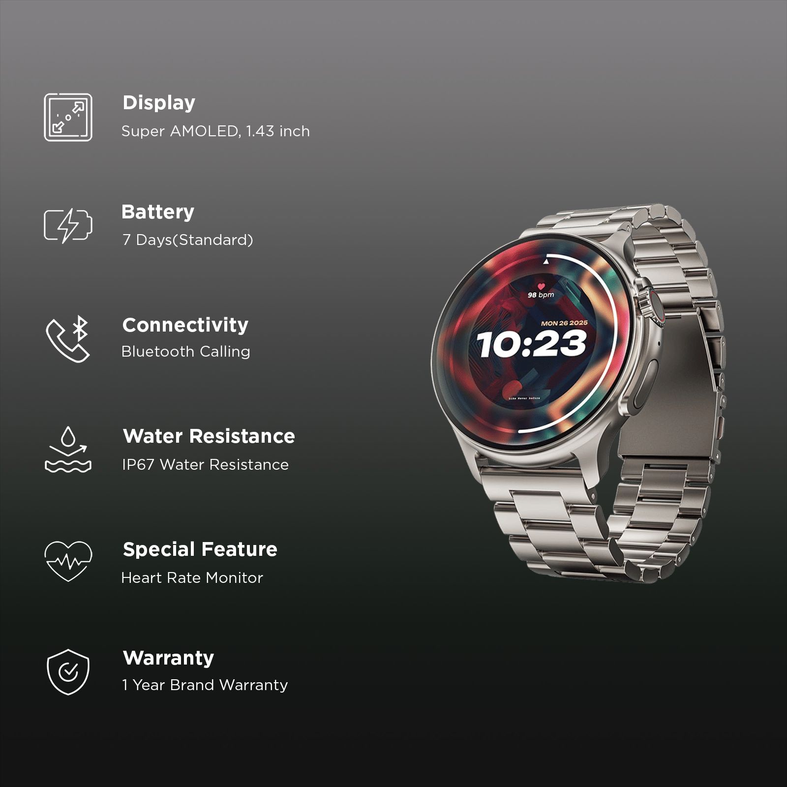 GOBOULT Crown R Pro Bluetooth Calling Android OS Smartwatch (36.3mm Super AMOLED Display, Working Crown, Silver Strap)_2