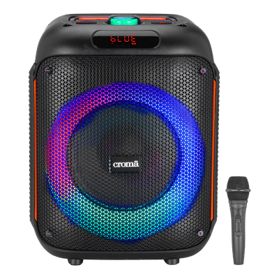 Croma 40W Bluetooth Party Speaker with Mic (RGB LED Lights, 2.1 Channel, Black)