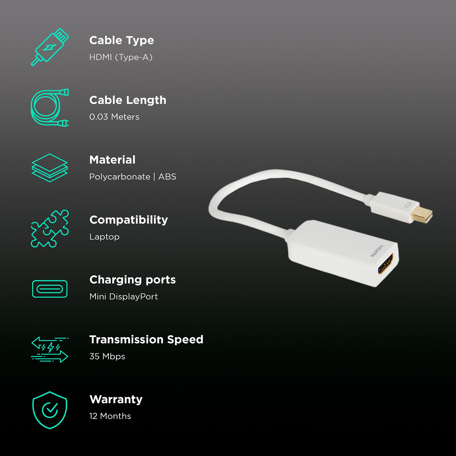 ultraprolink Mini Display Port to HDMI Convertor (35 Mbps Speed, White) ultraprolink Mini Display Port to HDMI Convertor (35 Mbps Speed, White)_2
