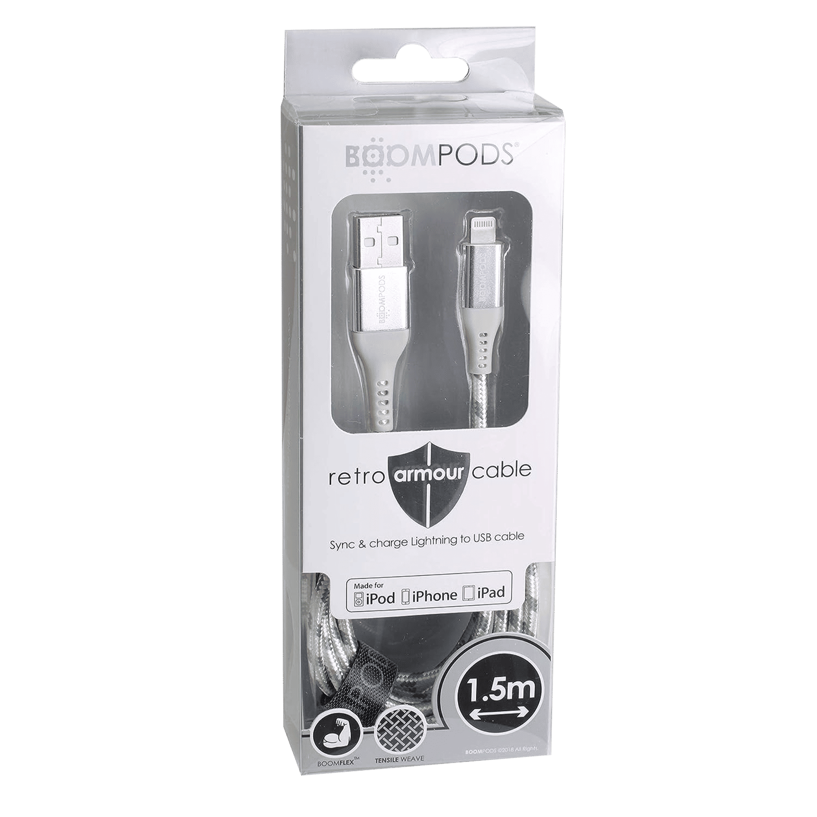 Boompods Retro Armour Type A to Lightning 4.9 Feet (1.5M) Cable (Boomflex Technology, Titanium)_9