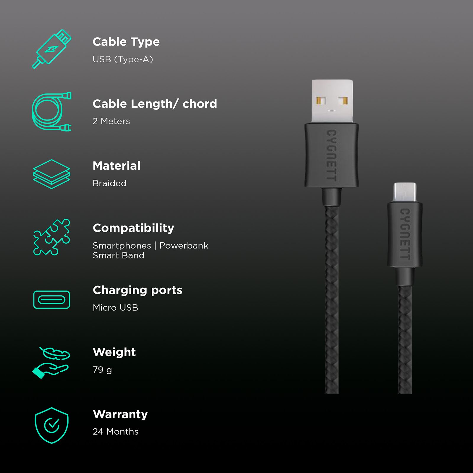 CYGNETT CY2010PCCSL Type A to Micro USB 6.5 Feet (2M) Cable (Durable and Flexible, Black) CYGNETT CY2010PCCSL Type A to Micro USB 6.5 Feet (2M) Cable (Durable and Flexible, Black)_2