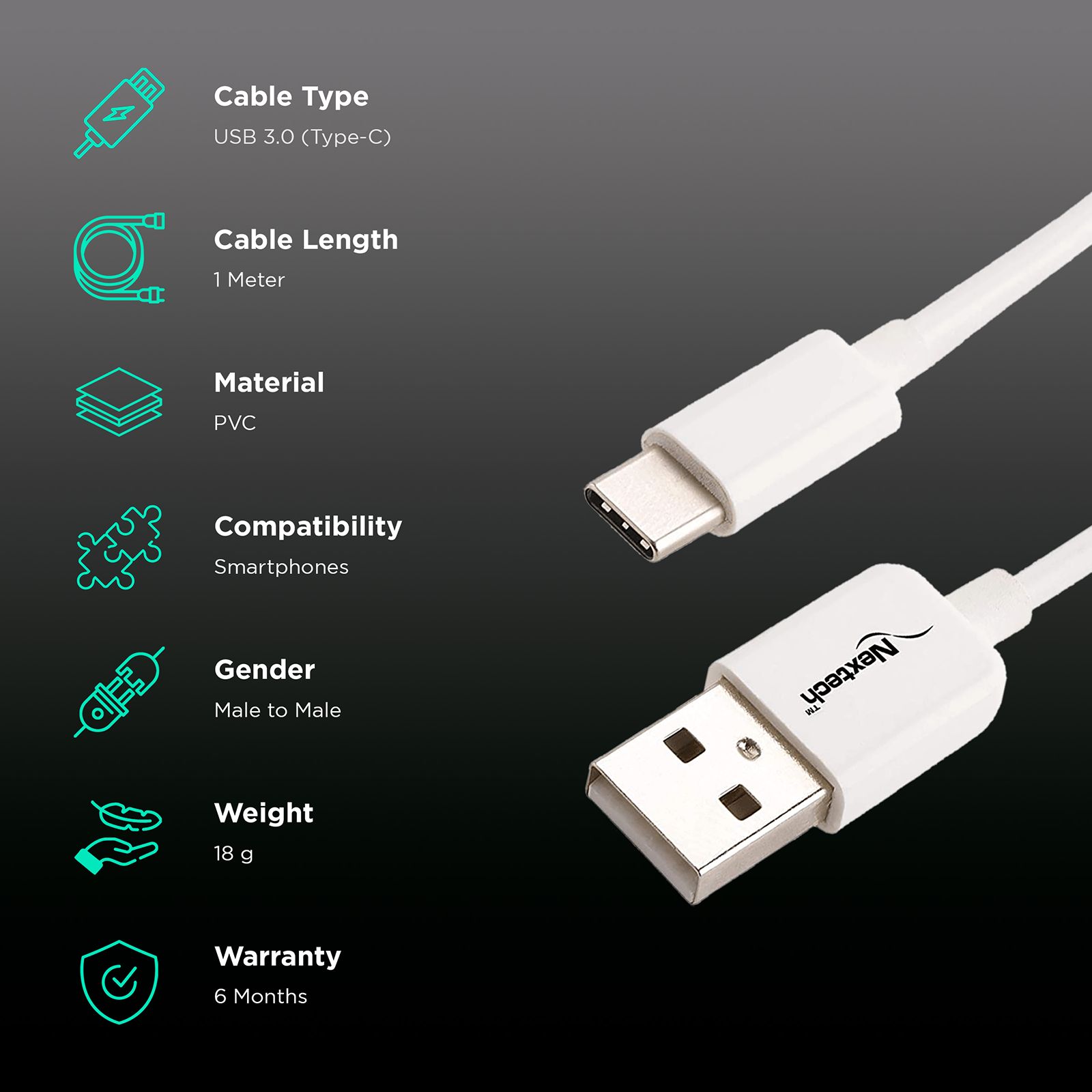 Nextech NC66 Type C to Type C 3.2 Feet (1M) Cable (Tangle Free, White) Nextech NC66 Type C to Type C 3.2 Feet (1M) Cable (Tangle Free, White)_2