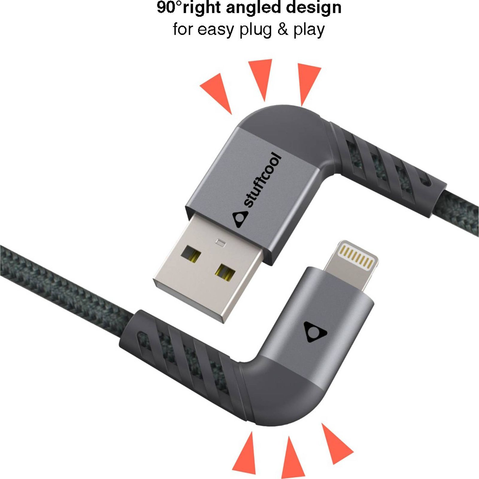 stuffcool LGFNS4-GRY Type A to Lightning 3.9 Feet (1.2M) Cable (90 Degree Right Angled Design, Grey) stuffcool LGFNS4-GRY Type A to Lightning 3.9 Feet (1.2M) Cable (90 Degree Right Angled Design, Grey)_6