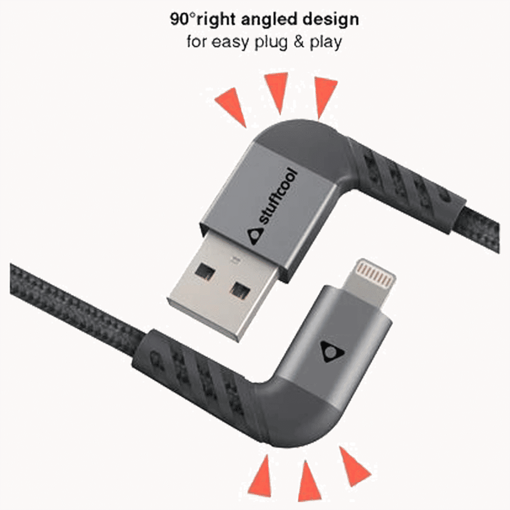 stuffcool LGFNS4-GRY Type A to Lightning 3.9 Feet (1.2M) Cable (90 Degree Right Angled Design, Grey) stuffcool LGFNS4-GRY Type A to Lightning 3.9 Feet (1.2M) Cable (90 Degree Right Angled Design, Grey)_4