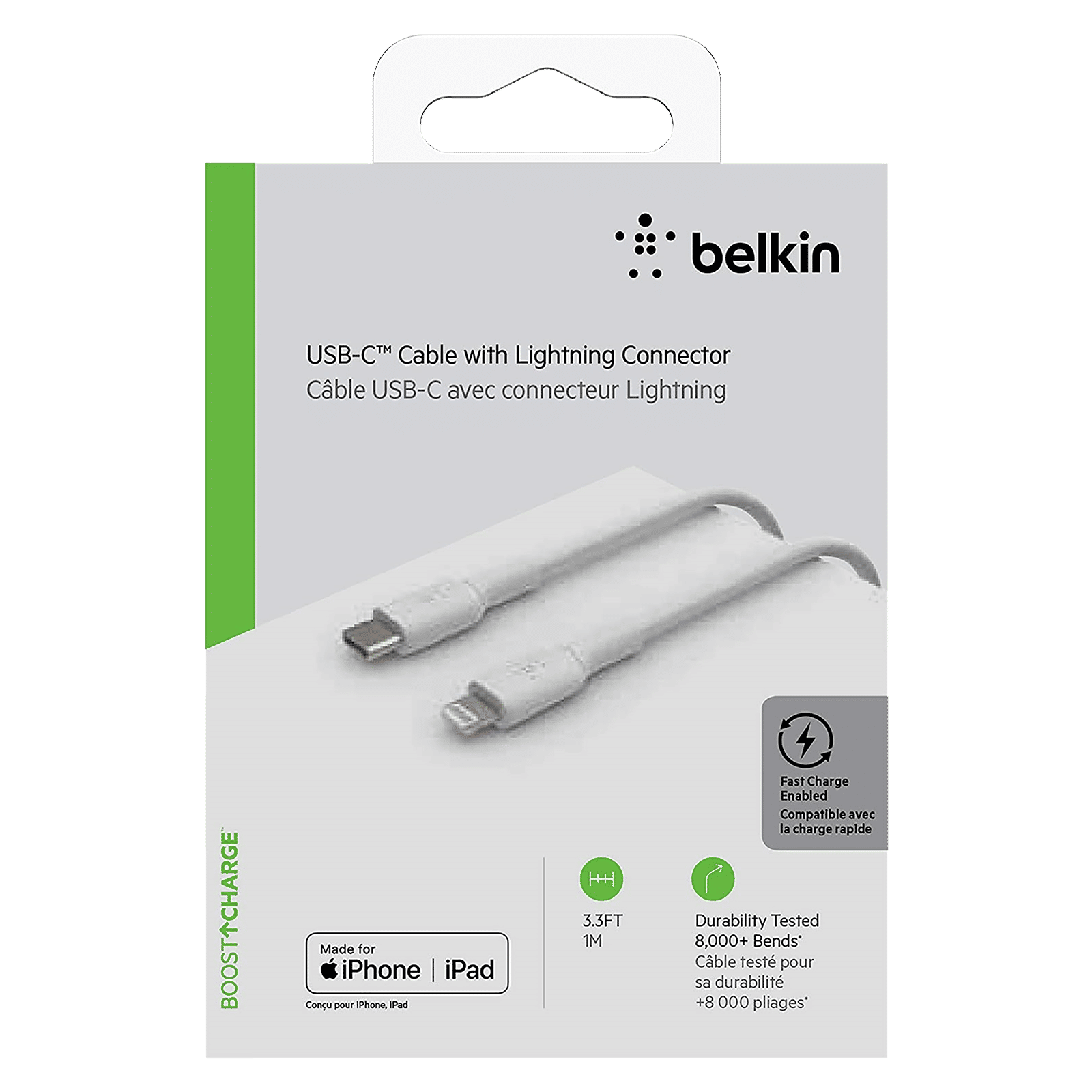 belkin BoostCharge Type C to Lightning Connector 3.3 Feet (1 M) Cable (Withstand 8000+ Bends, White) belkin BoostCharge Type C to Lightning Connector 3.3 Feet (1 M) Cable (Withstand 8000+ Bends, White)_3