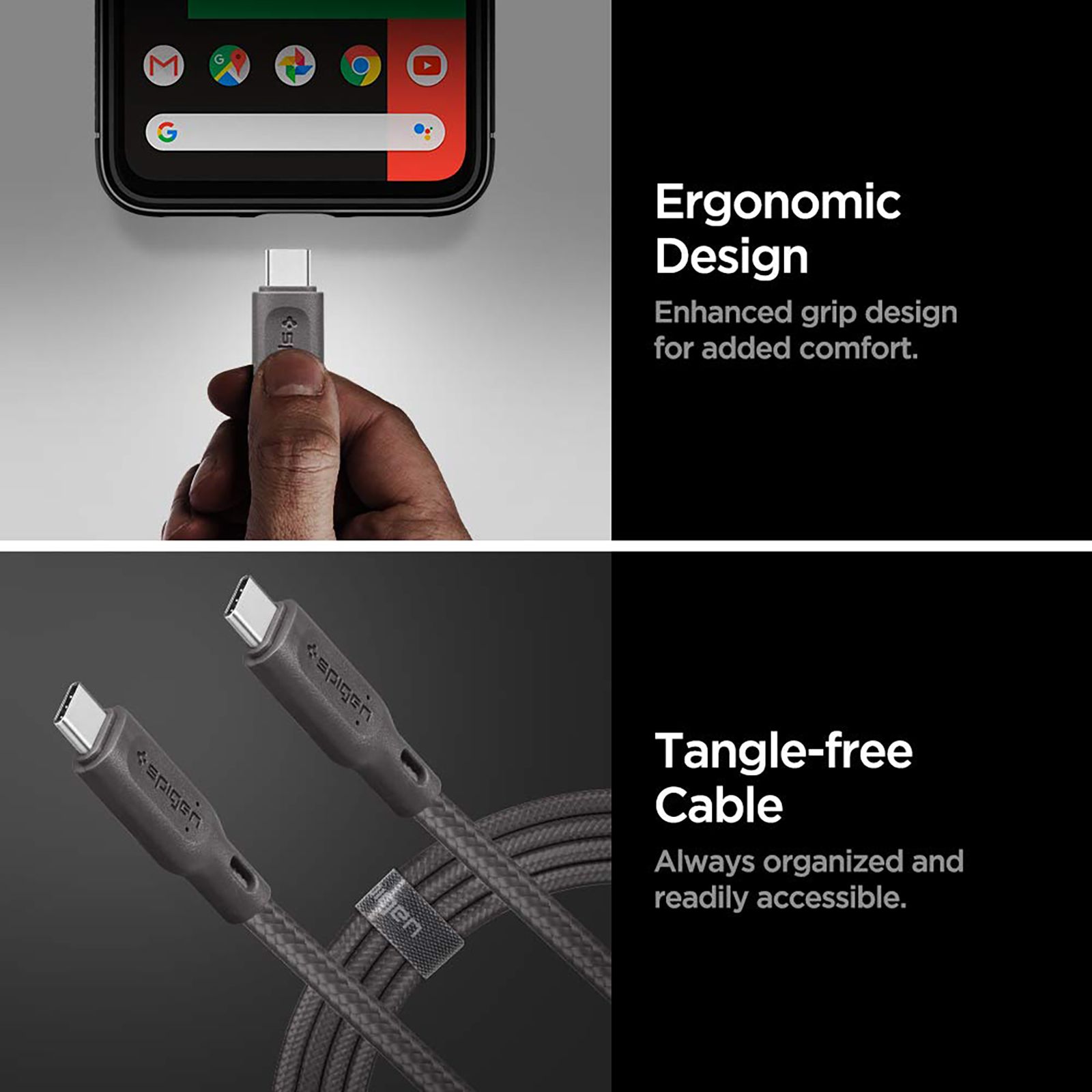 spigen Dura Sync Type C to Type C 2.9 Feet (0.9M) Cable (Fast Charging Supported, Gun Metal)_11
