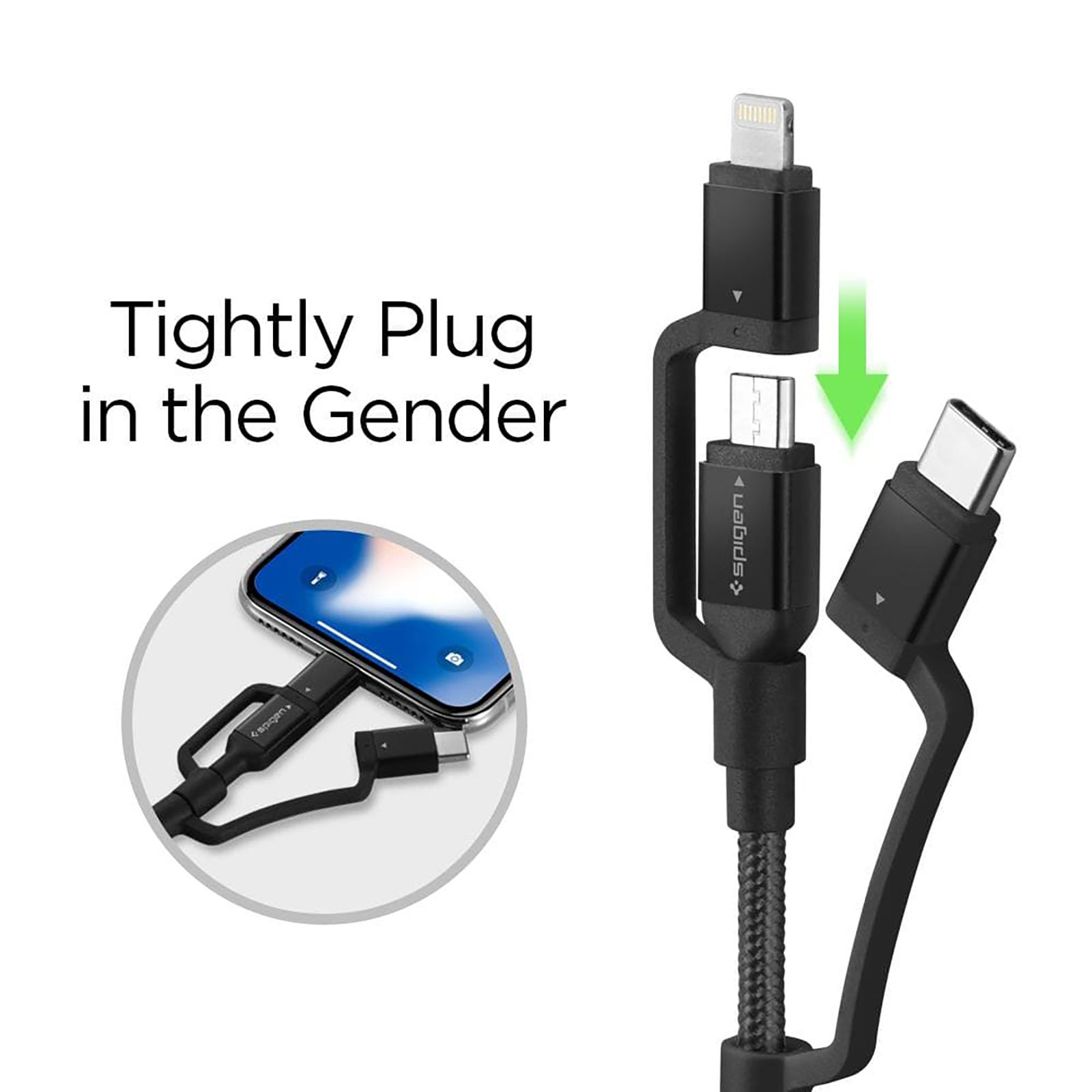 spigen Dura Sync Type A to Type C, Micro USB, Lightning 2.9 Feet (0.9M) 3-in1 Cable (Nylon Braided, Black) spigen Dura Sync Type A to Type C, Micro USB, Lightning 2.9 Feet (0.9M) 3-in1 Cable (Nylon Braided, Black)_19