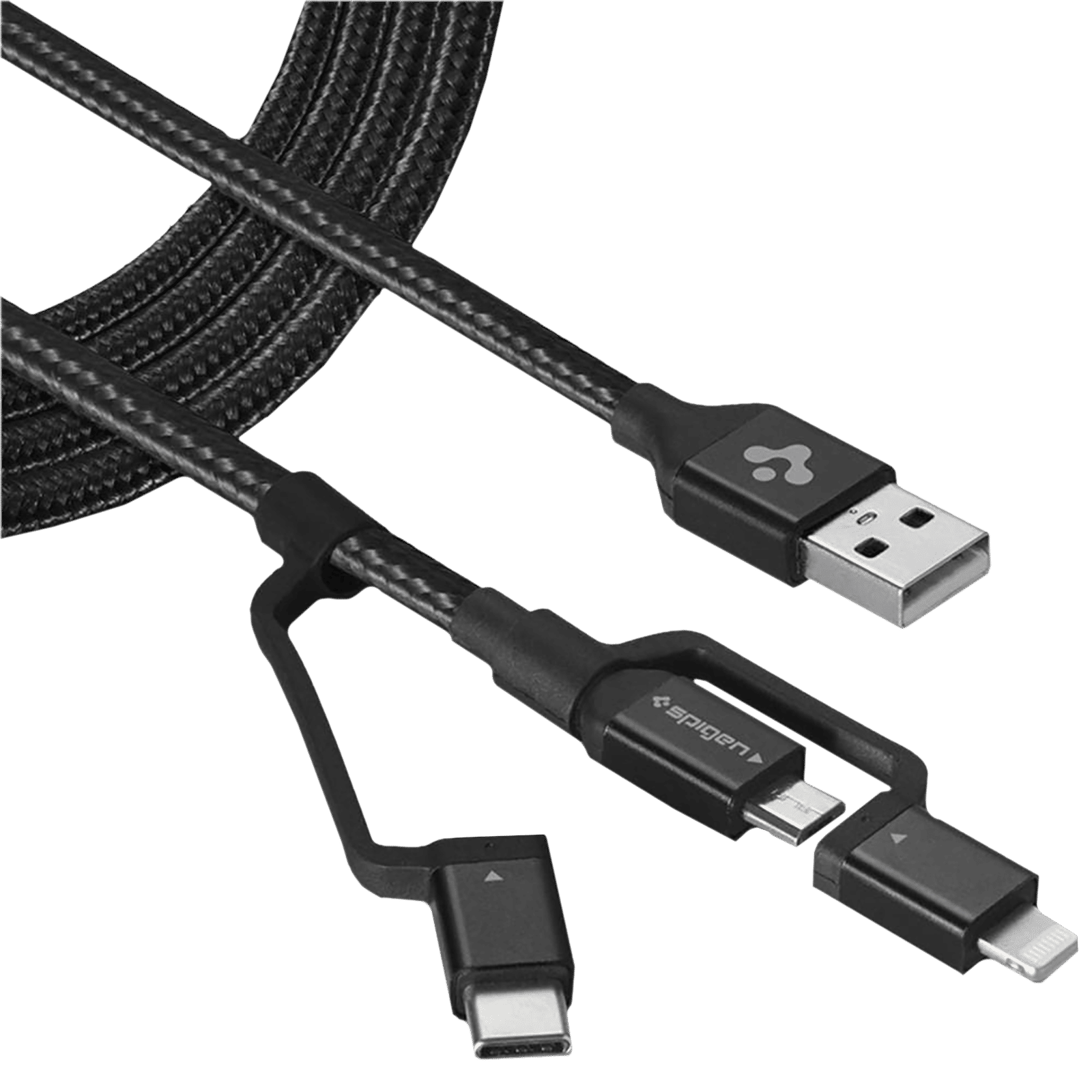 spigen Dura Sync Type A to Type C, Micro USB, Lightning 2.9 Feet (0.9M) 3-in1 Cable (Nylon Braided, Black) spigen Dura Sync Type A to Type C, Micro USB, Lightning 2.9 Feet (0.9M) 3-in1 Cable (Nylon Braided, Black)_5