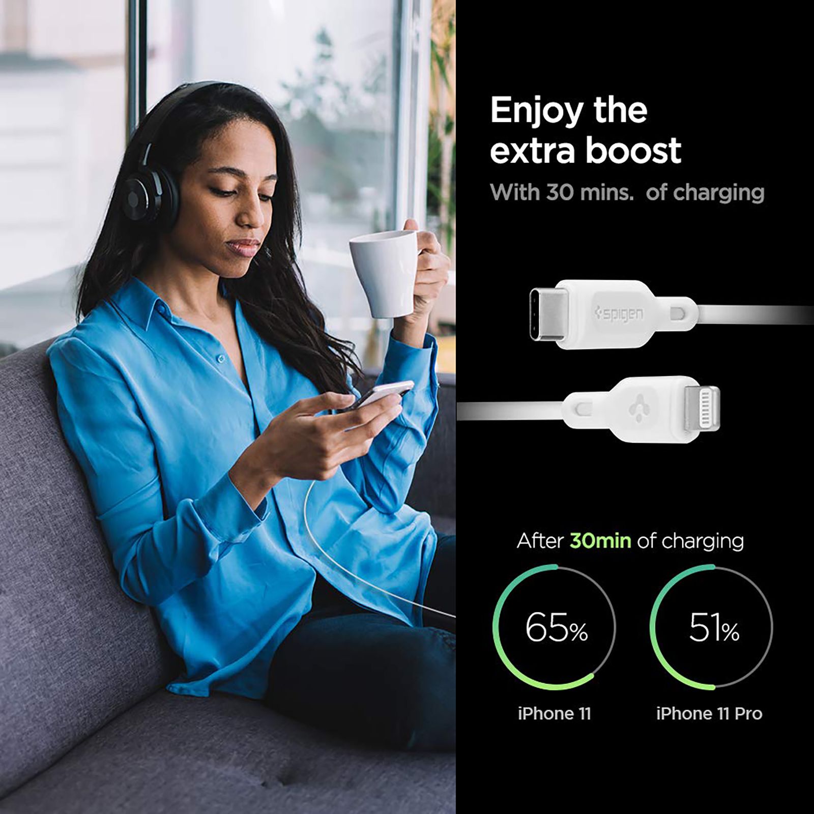spigen Dura Sync Type C to Lightning 2.9 Feet (0.9M) Cable (Nylon Braided, White)_8