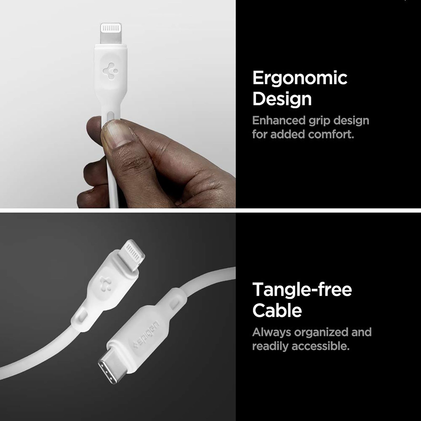 spigen Dura Sync Type C to Lightning 2.9 Feet (0.9M) Cable (Nylon Braided, White)_5