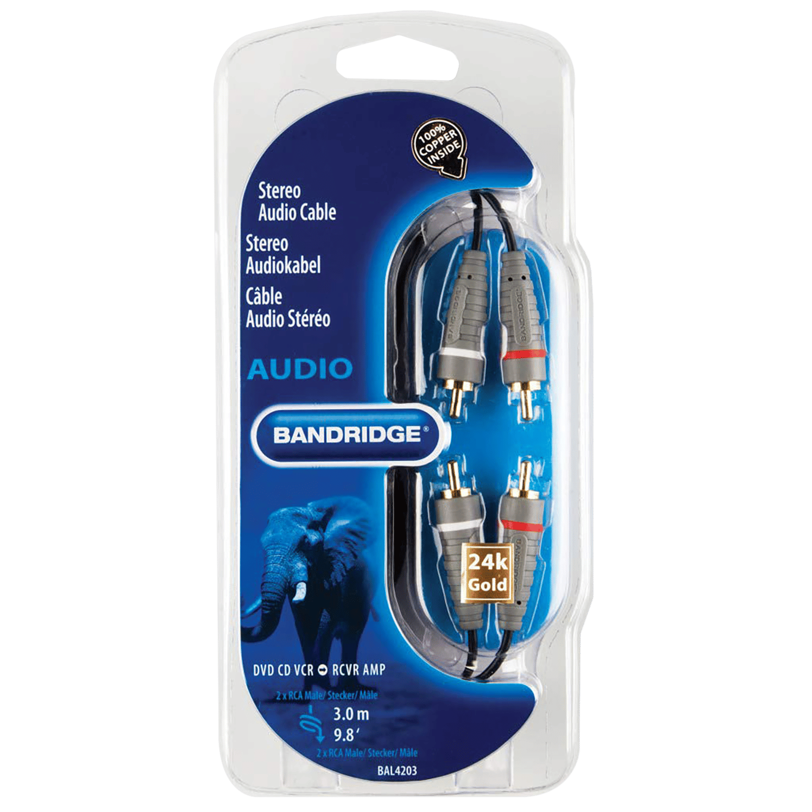 Bandridge BAL4203 PVC 3 Meter RCA to RCA Audio Cable (24K Gold Plated, Blue) Bandridge BAL4203 PVC 3 Meter RCA to RCA Audio Cable (24K Gold Plated, Blue)_8