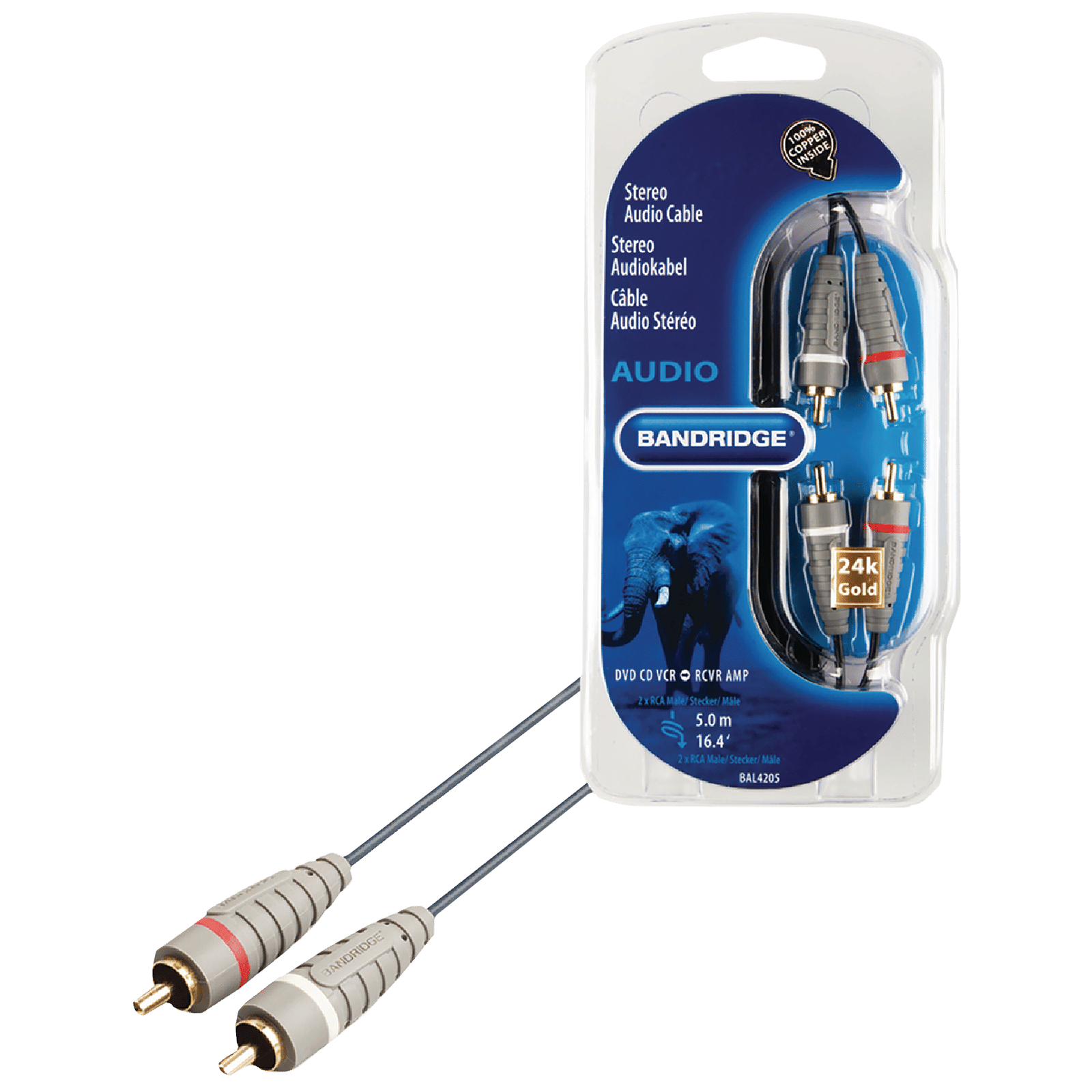 Bandridge BAL4205 PVC 5 Meter RCA to RCA Audio Cable (24K Gold Plated, Blue) Bandridge BAL4205 PVC 5 Meter RCA to RCA Audio Cable (24K Gold Plated, Blue)_1