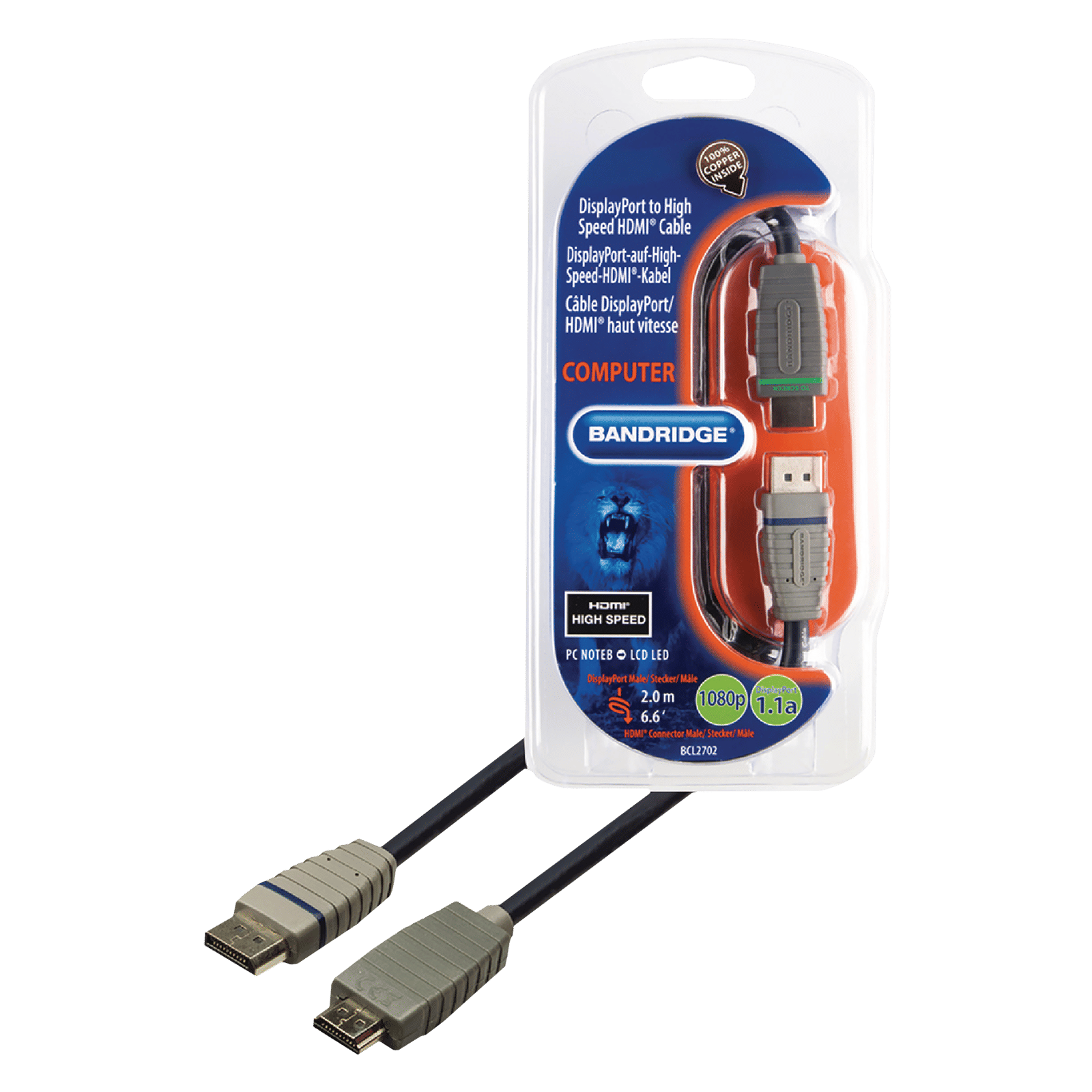 Bandridge BCL2702 DisplayPort to HDMI A Cable (Heavy Duty Durability, Black)_1