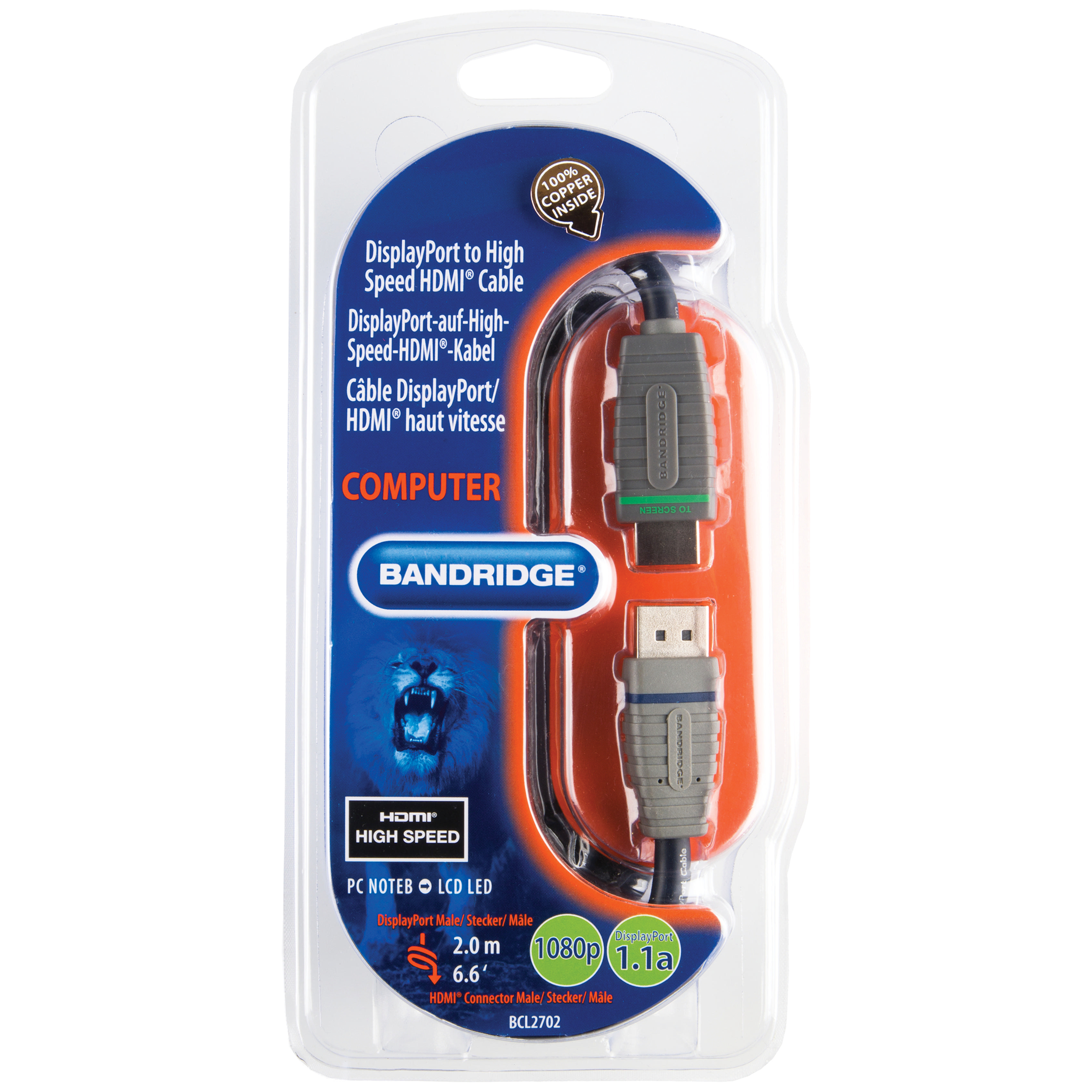 Bandridge BCL2702 DisplayPort to HDMI A Cable (Heavy Duty Durability, Black)_7