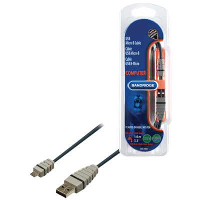 Bandridge BCL4901 PVC 1 Meter USB 2.0 (Type-A) to Micro USB 2.0 (Type-B) Power/Charging USB Cable (Copper Inside, Blue)