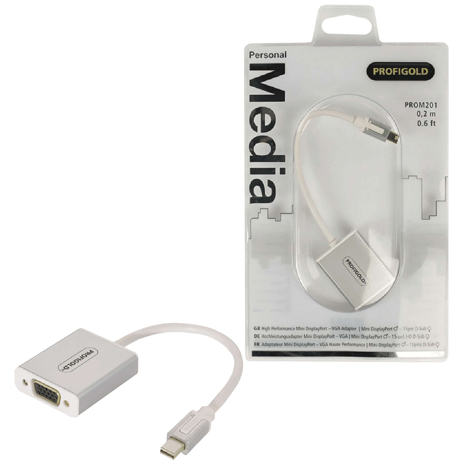 PROFIGOLD PROM201 PVC 0.2 Meter Mini DisplayPort to VGA Video Display Cable (Double Shielded Cable, White) PROFIGOLD PROM201 PVC 0.2 Meter Mini DisplayPort to VGA Video Display Cable (Double Shielded Cable, White)_1