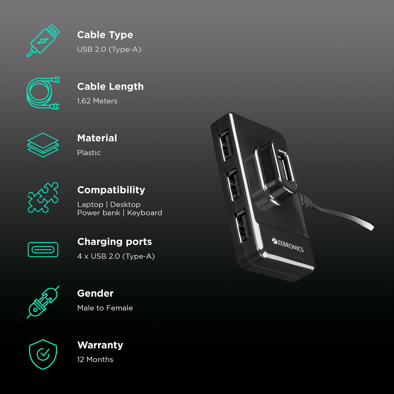 ZEBRONICS ZEB-100HB Type A to Type A 5.3 Feet (1.62M) Cable (Backward Compatible, Black) ZEBRONICS ZEB-100HB Type A to Type A 5.3 Feet (1.62M) Cable (Backward Compatible, Black)_2