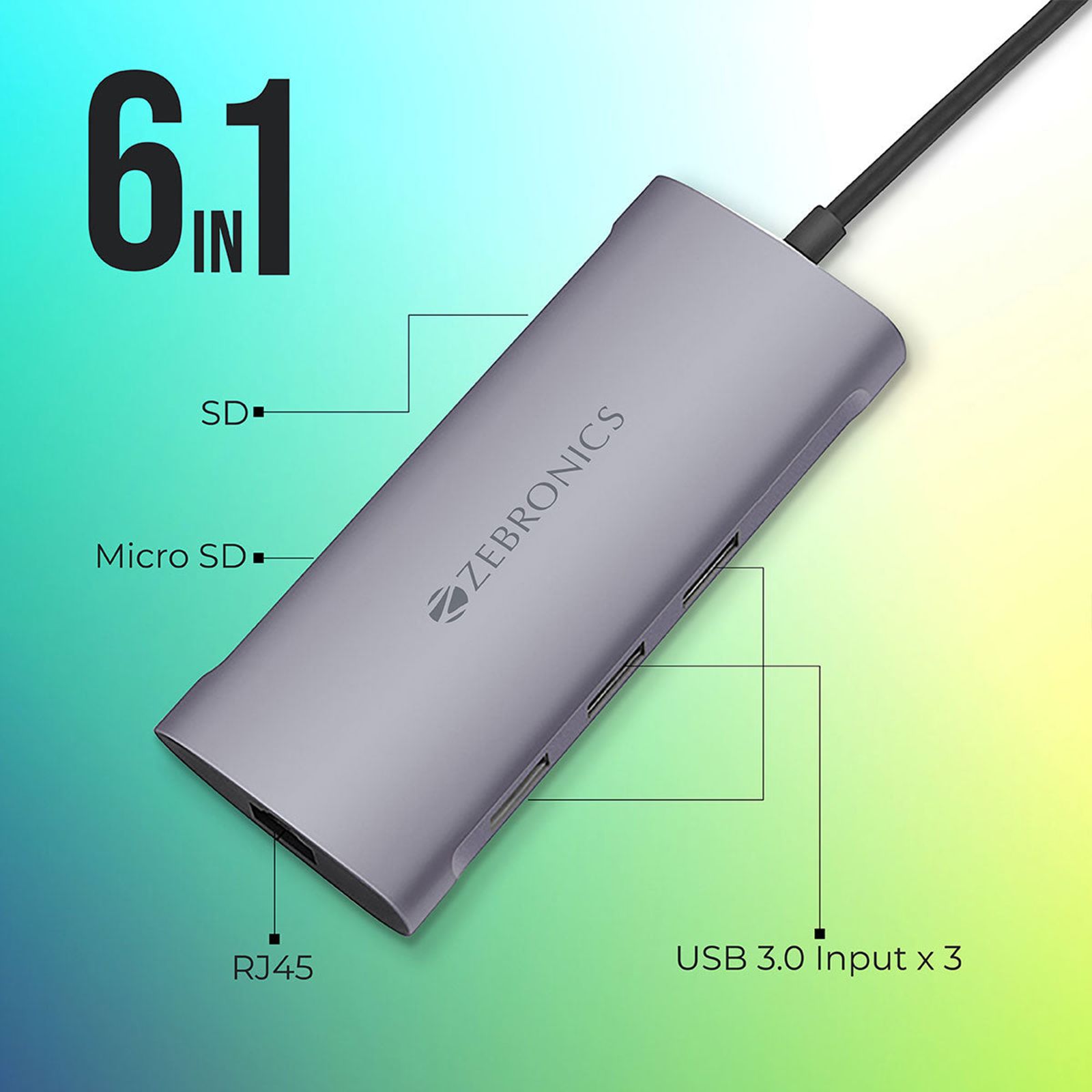 Zebronics Zeb-TA1000UCL Multiport Adapter (2 LAN Ports, 6 in 1, Aluminum body, Silver) Zebronics Zeb-TA1000UCL Multiport Adapter (2 LAN Ports, 6 in 1, Aluminum body, Silver)_10