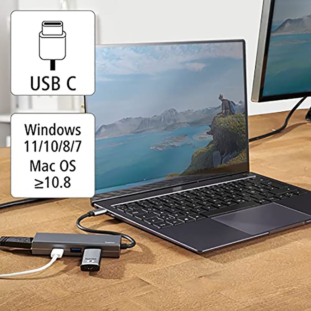 hama 4-in-1 USB Type C to USB Type C, USB Type A, HDMI Multiport Adapter (5 Gbps Data Transfer Rate, Black)_6