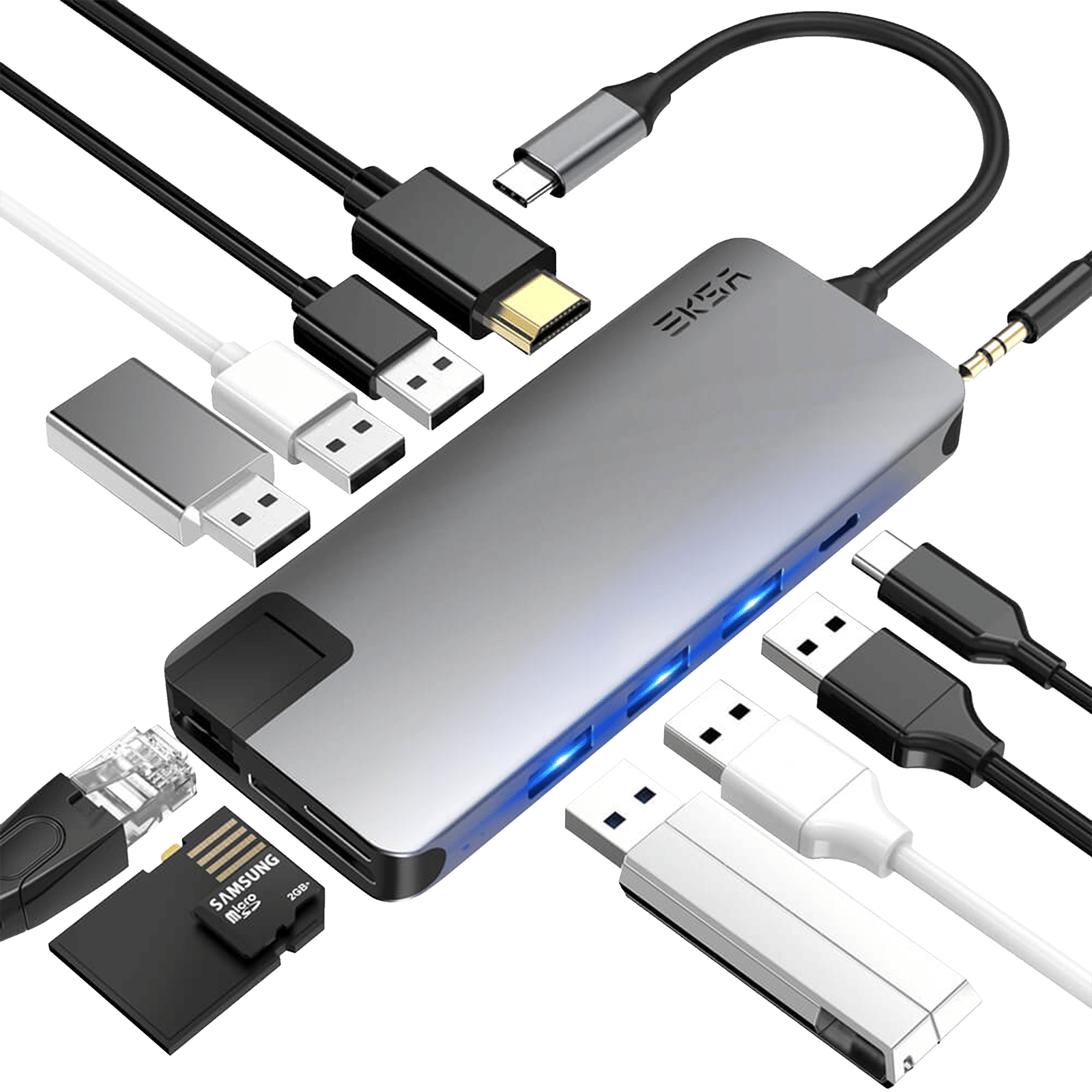 EKSA T20 USB (Type-C) to USB 3.0 Multi-Port Hub (12-in-1, Grey)_1
