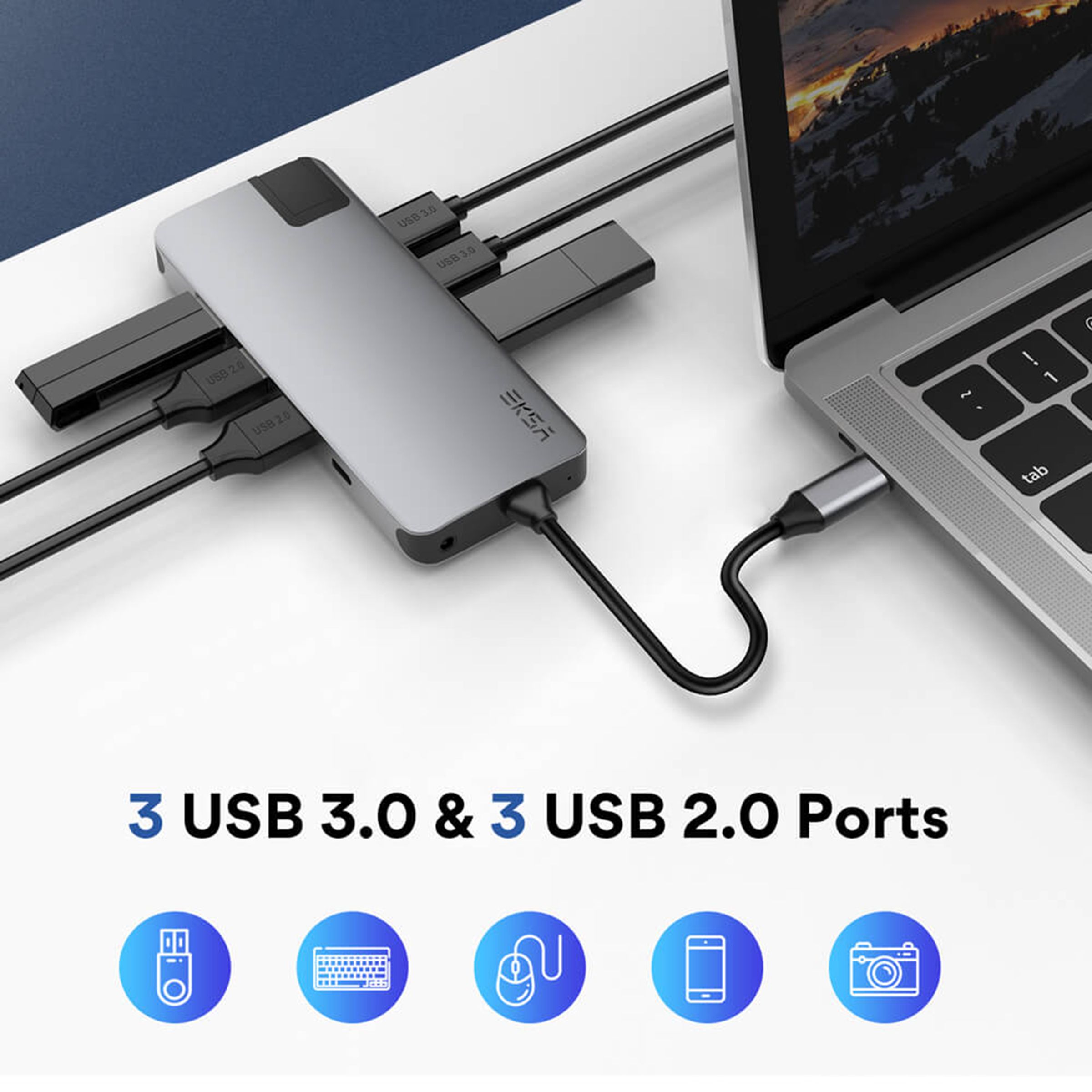 EKSA T20 USB (Type-C) to USB 3.0 Multi-Port Hub (12-in-1, Grey)_3