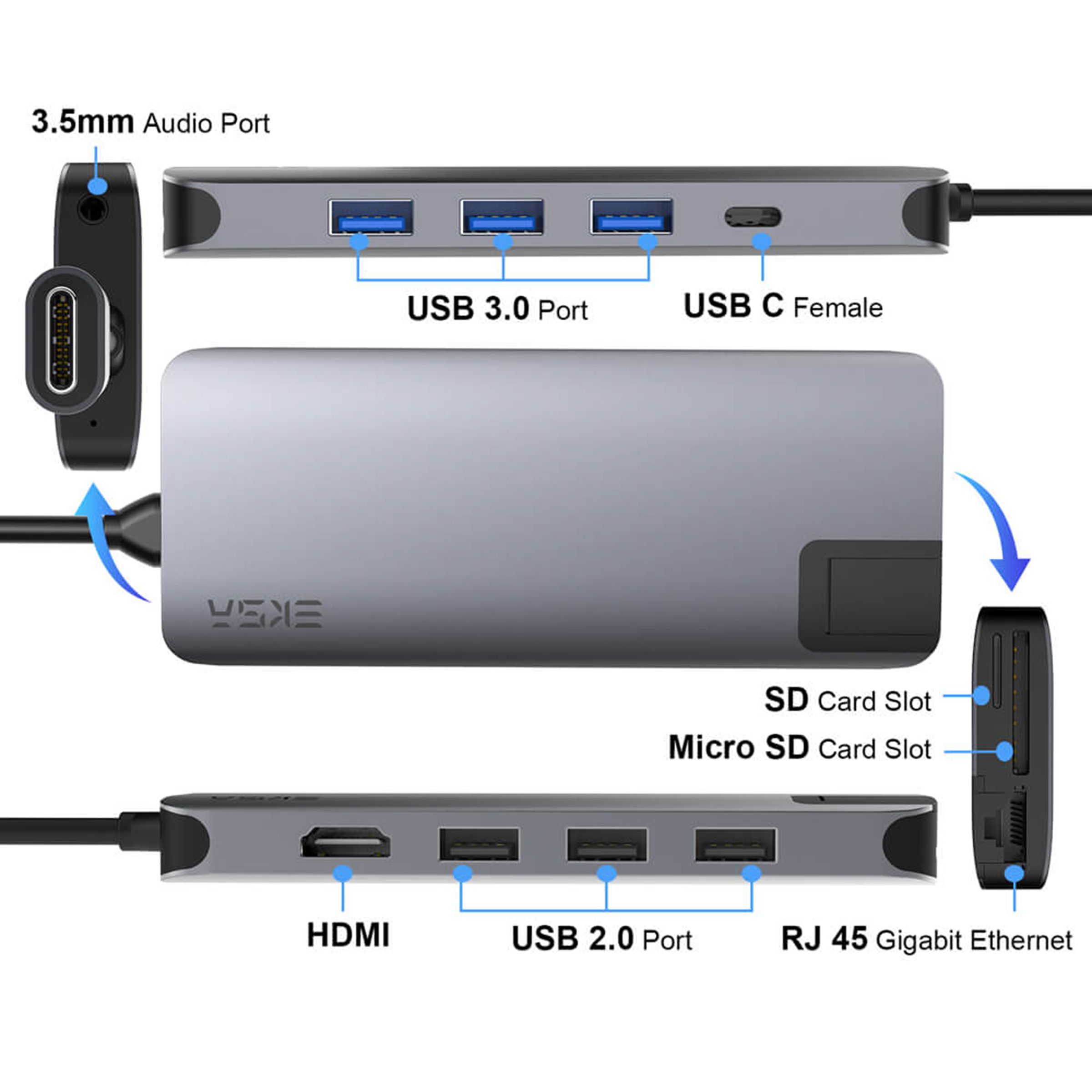EKSA T20 USB (Type-C) to USB 3.0 Multi-Port Hub (12-in-1, Grey)_5