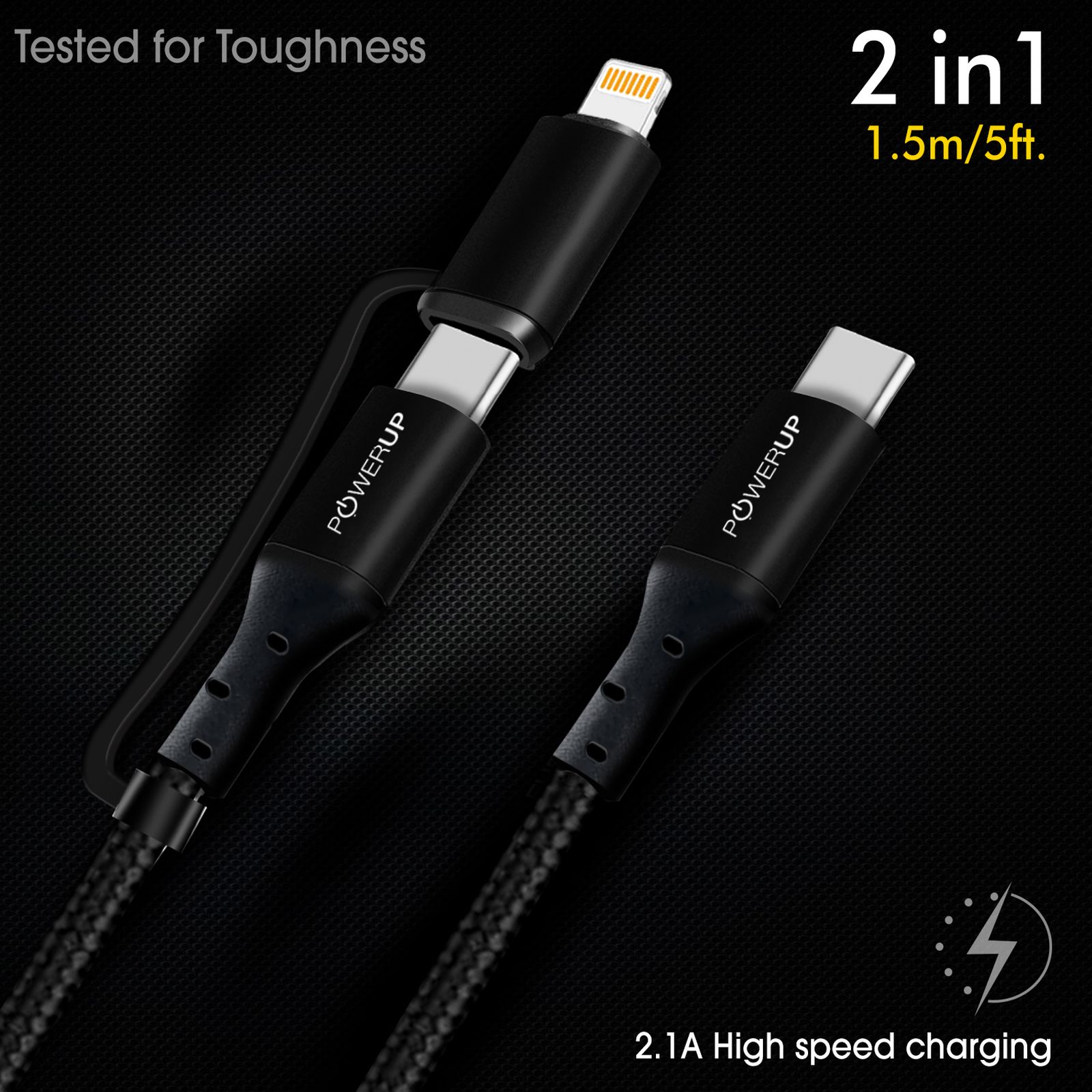POWERUP Type C to Type C, Lightning 5 Feet (1.5M) 2-in-1 Cable (Tangle-free Design, Black) POWERUP Type C to Type C, Lightning 5 Feet (1.5M) 2-in-1 Cable (Tangle-free Design, Black)_10