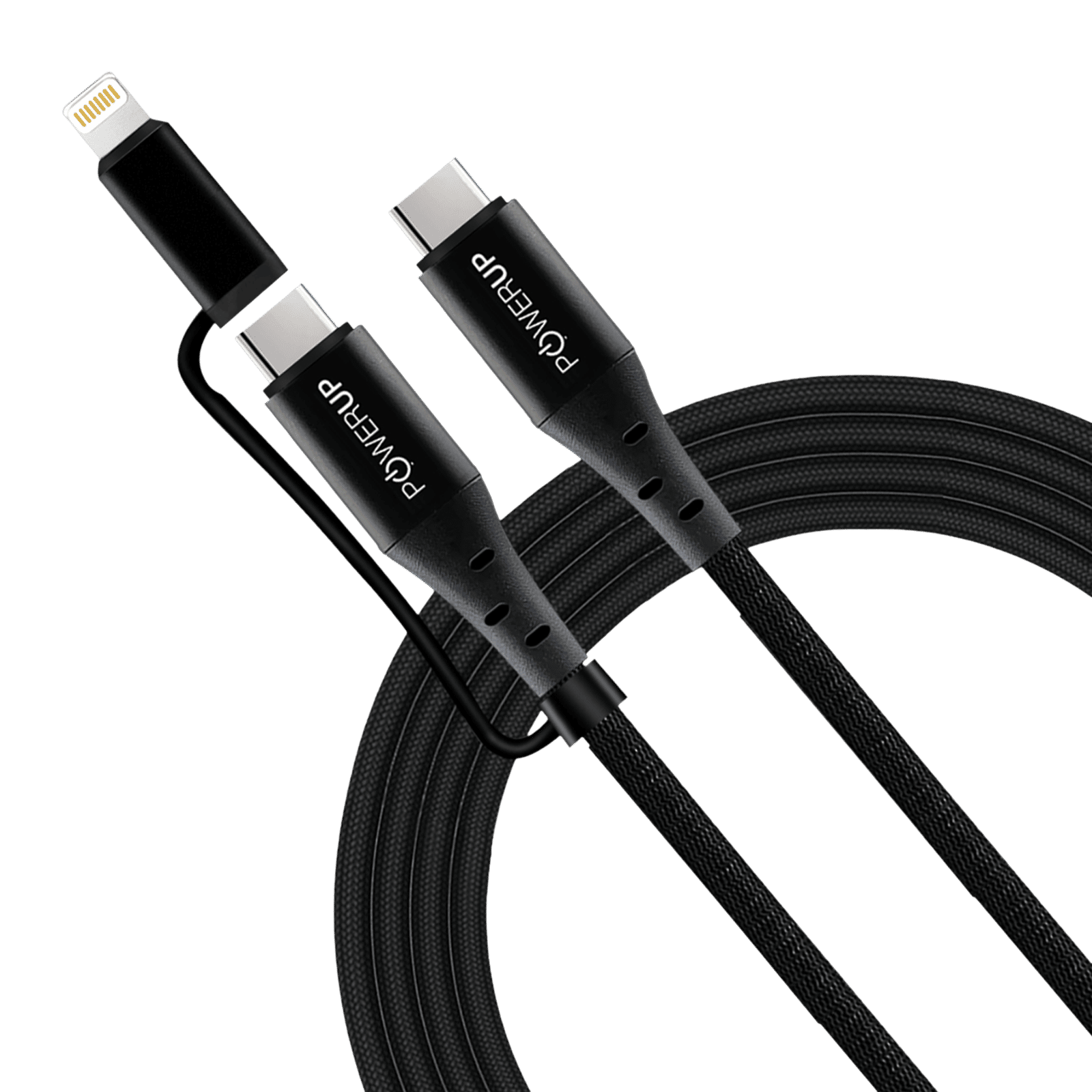 POWERUP Type C to Type C, Lightning 5 Feet (1.5M) 2-in-1 Cable (Tangle-free Design, Black) POWERUP Type C to Type C, Lightning 5 Feet (1.5M) 2-in-1 Cable (Tangle-free Design, Black)_3