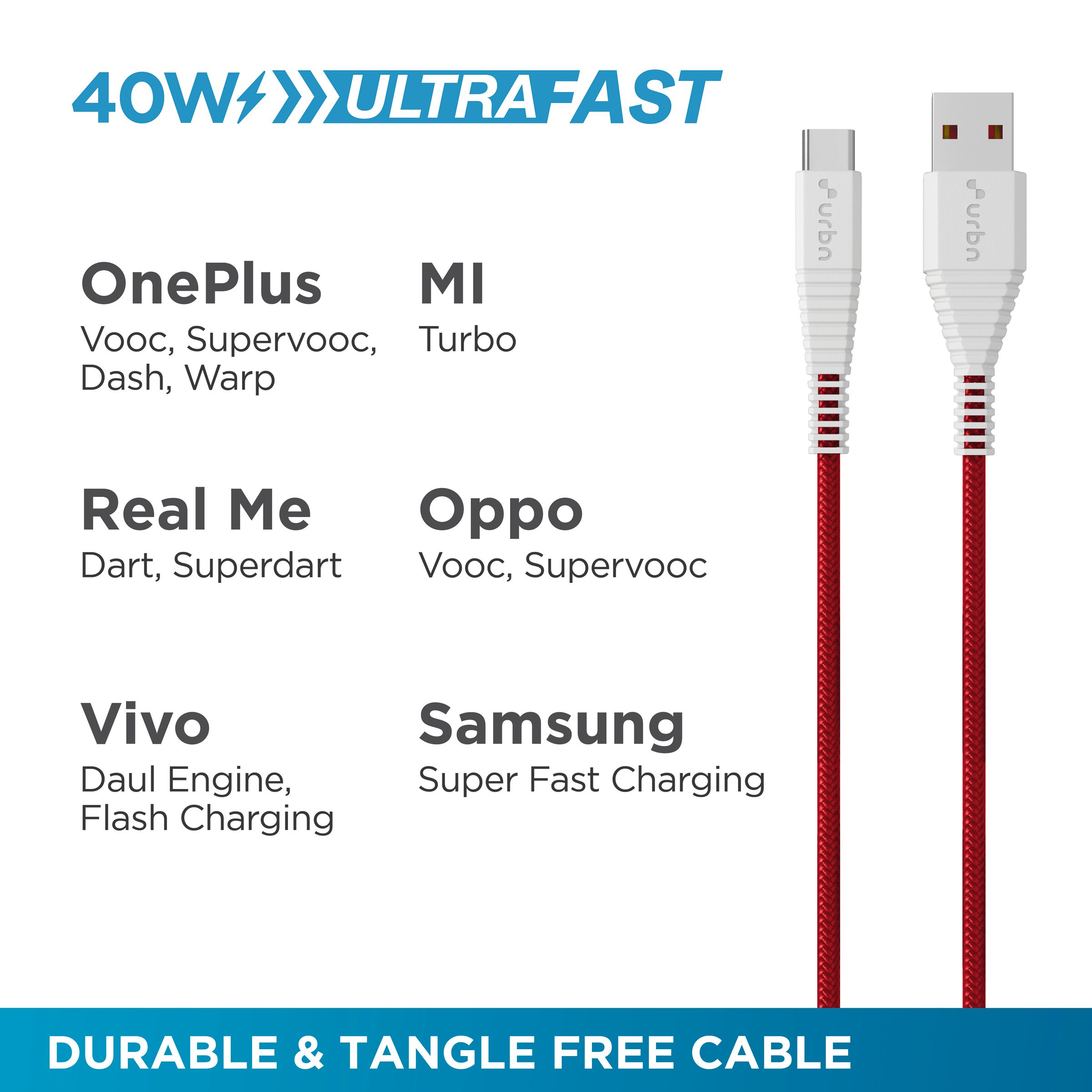 urbn Type C to Type A 5 Feet (1.5M) Cable (Nylon Braided, Red)_6