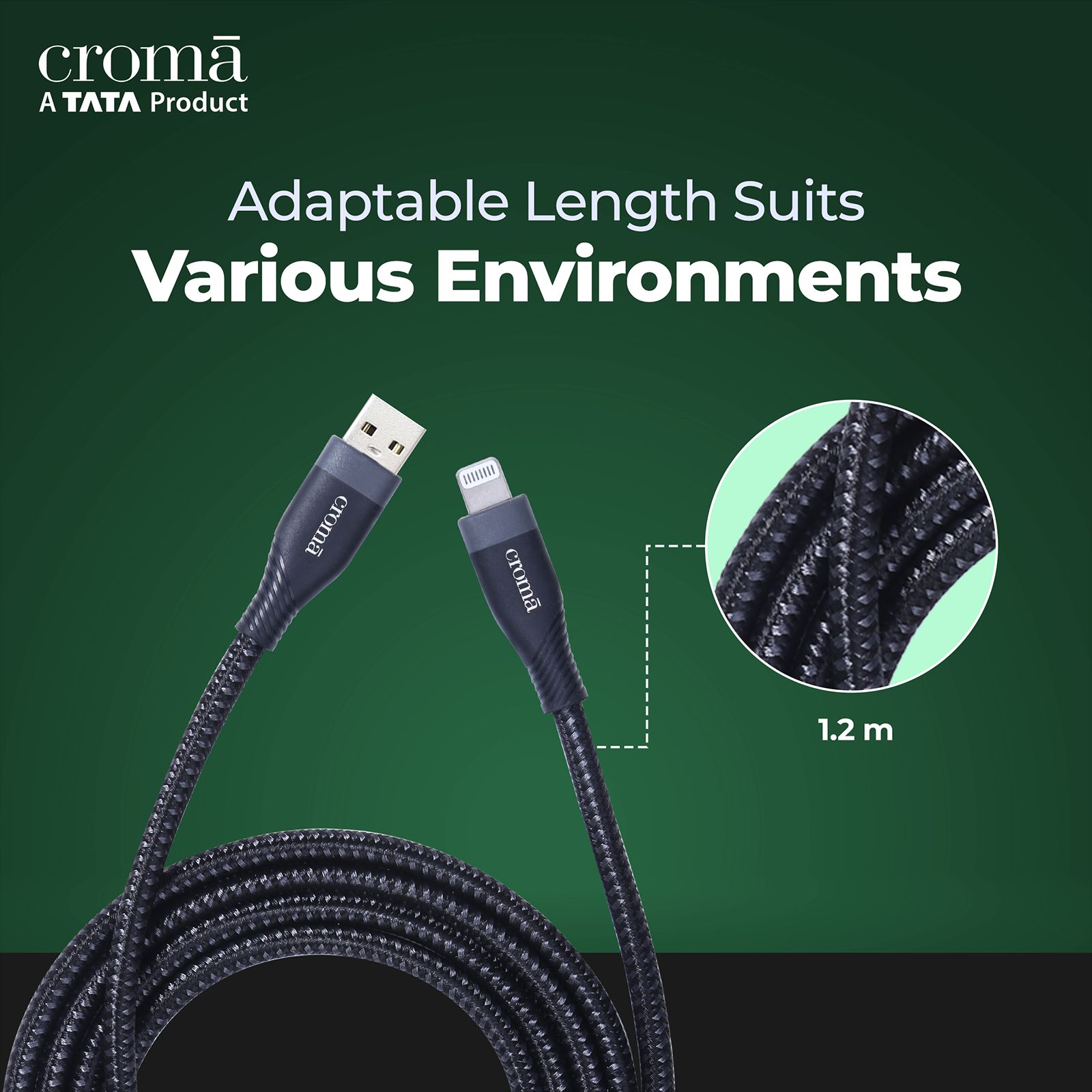 Croma Type A to Lightning 3.9 Feet (1.2M) Cable (Apple Certified, Black)_13