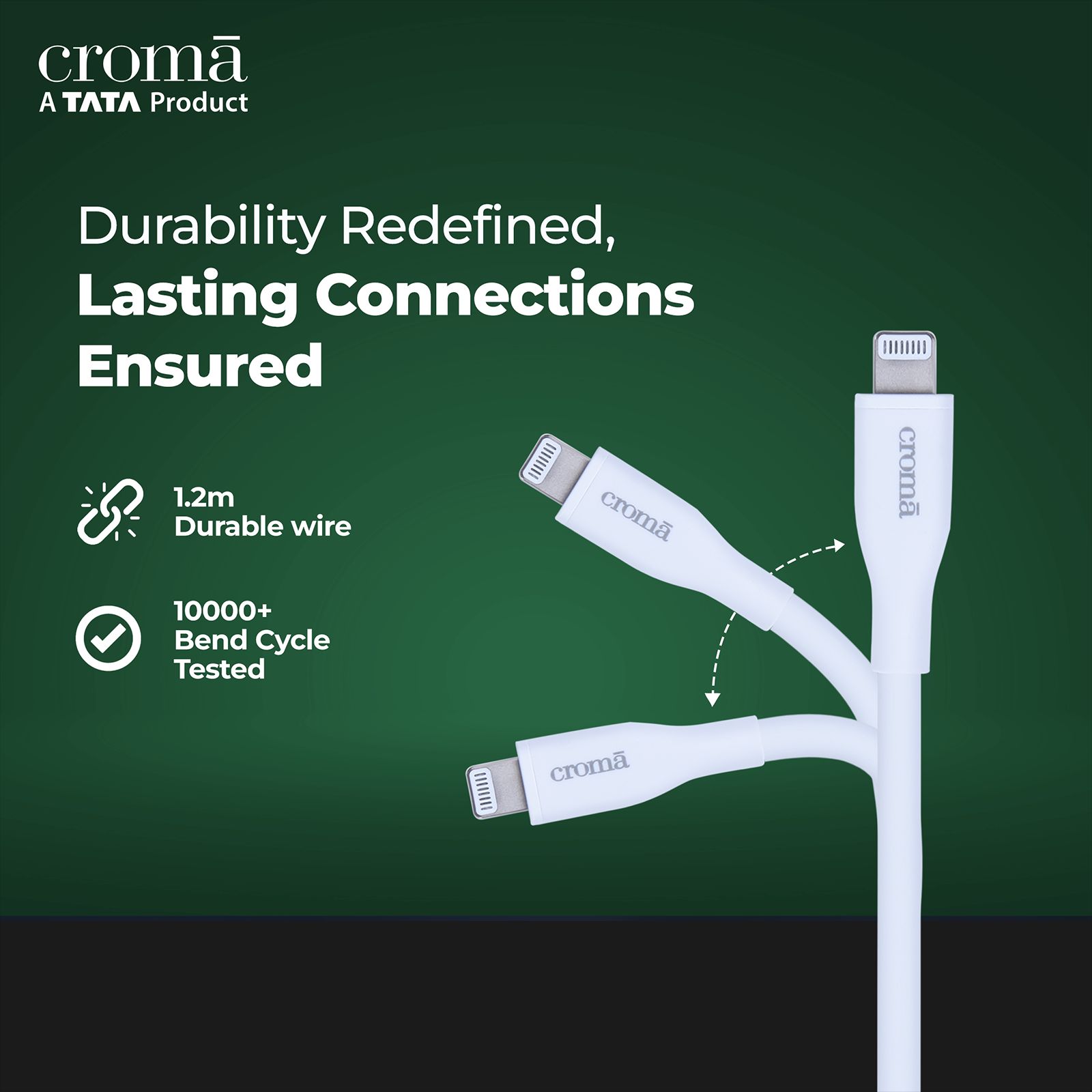 Croma Type C to Lightning 3.9 Feet (1.2M) Cable (Apple Certified, Black) Croma Type C to Lightning 3.9 Feet (1.2M) Cable (Apple Certified, Black)_9