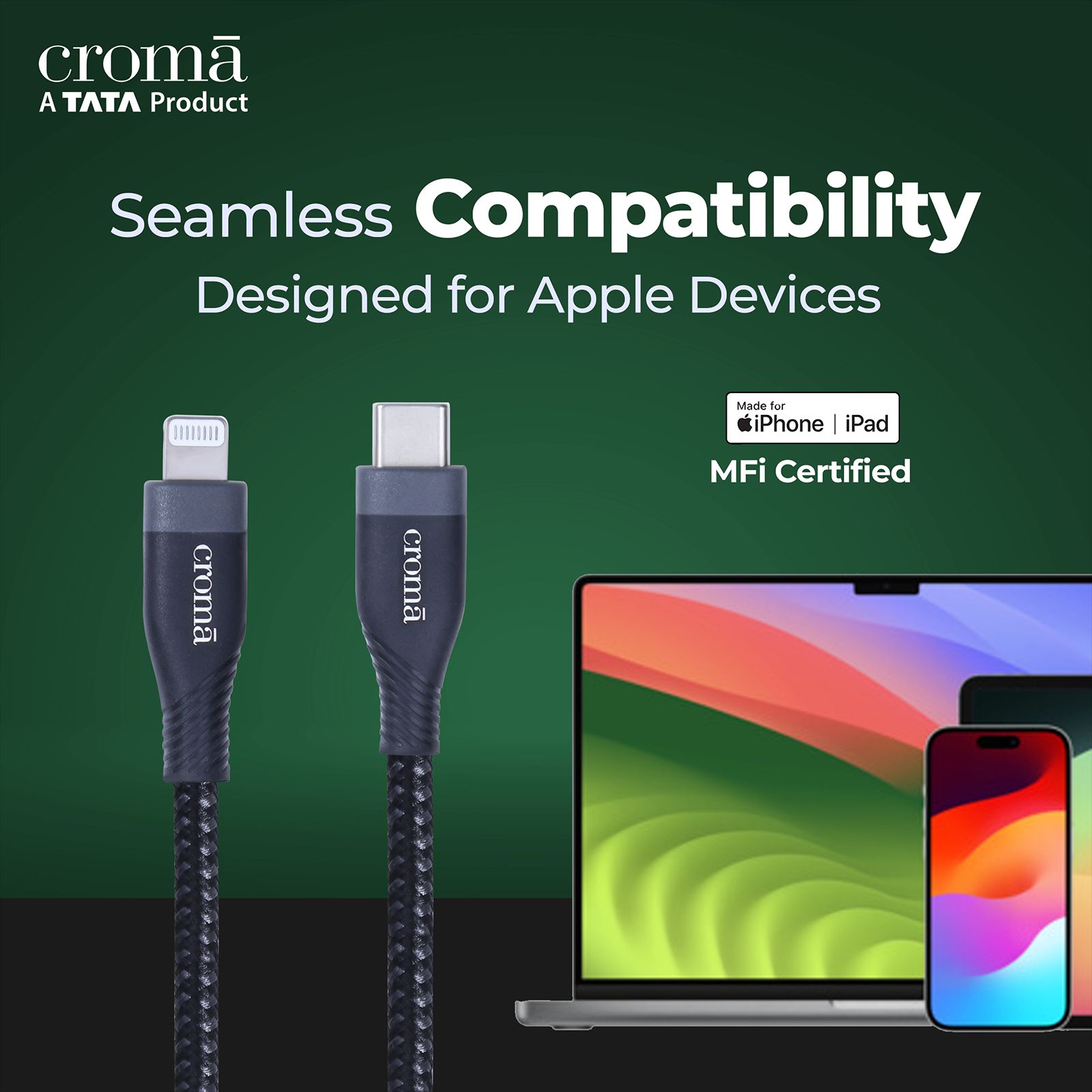 Croma Type C to Lightning 3.9 Feet (1.2M) Cable (Apple Certified, Black) Croma Type C to Lightning 3.9 Feet (1.2M) Cable (Apple Certified, Black)_10